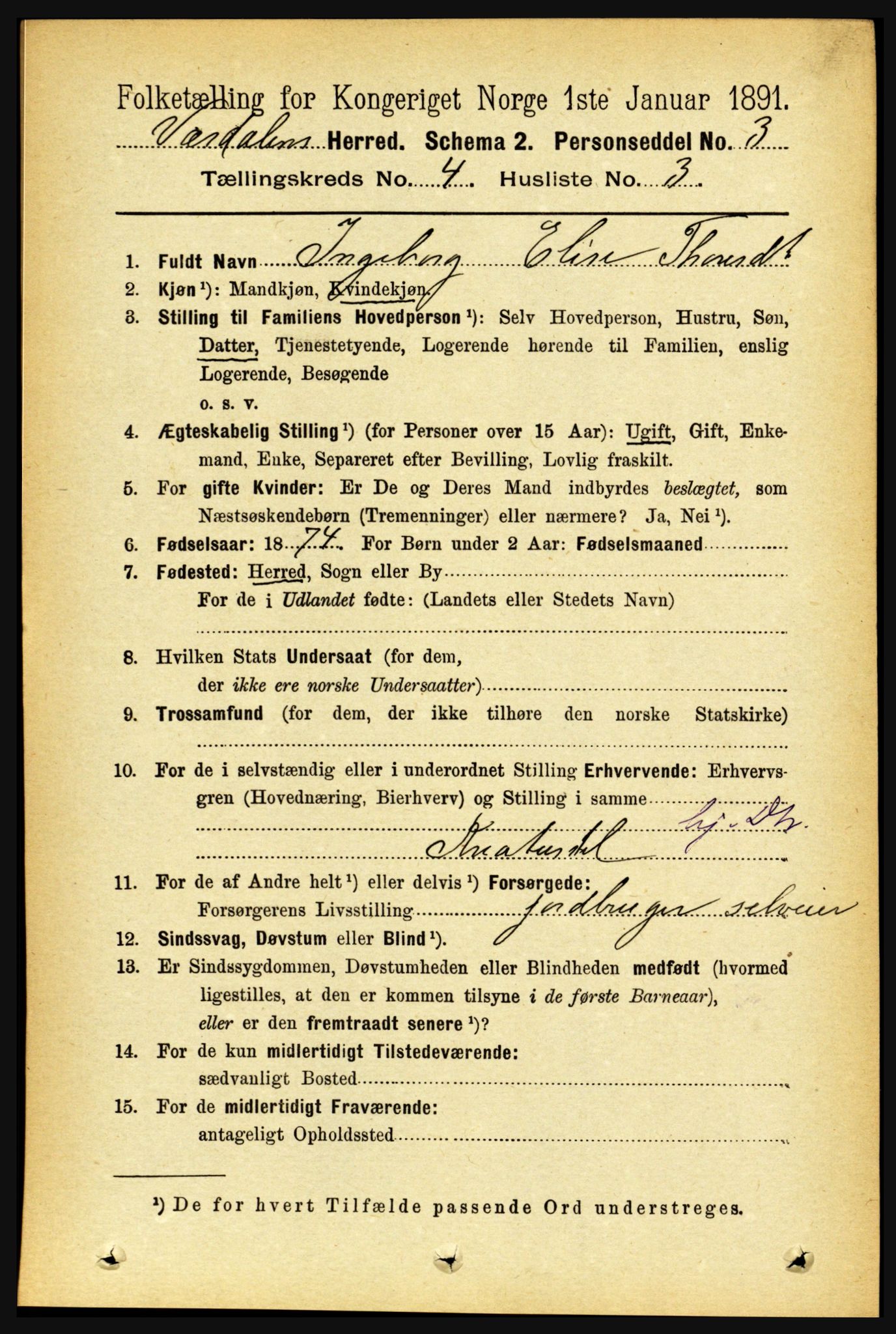 RA, 1891 census for 1721 Verdal, 1891, p. 2491