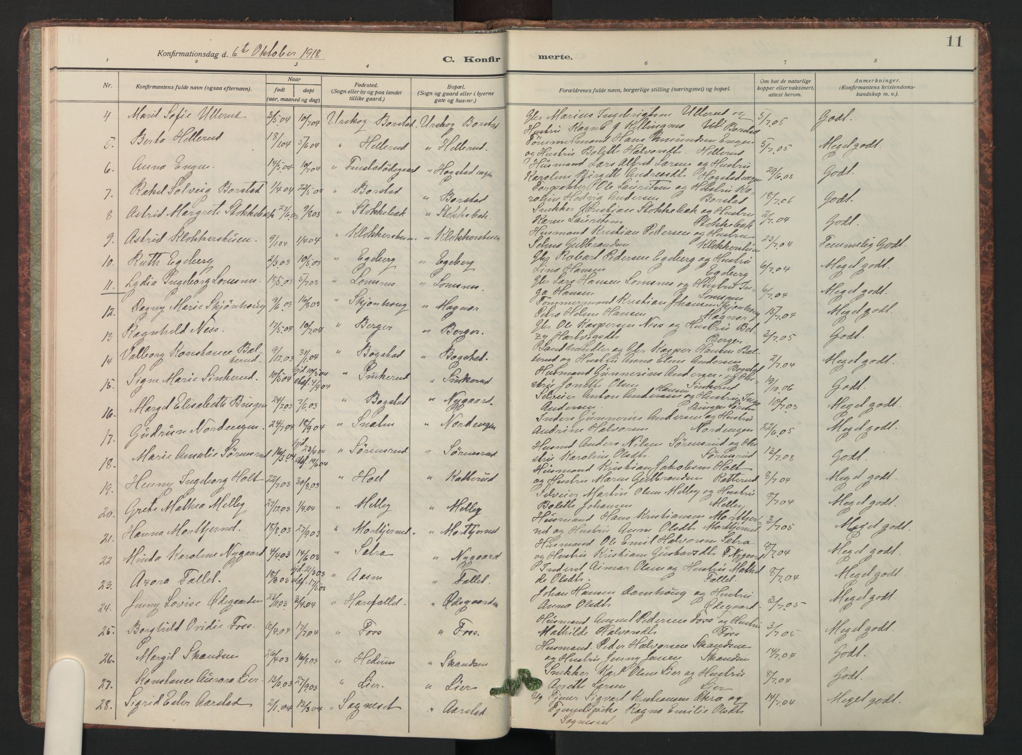 Aurskog prestekontor Kirkebøker, SAO/A-10304a/F/Fa/L0015: Parish register (official) no. I 15, 1915-1929, p. 11