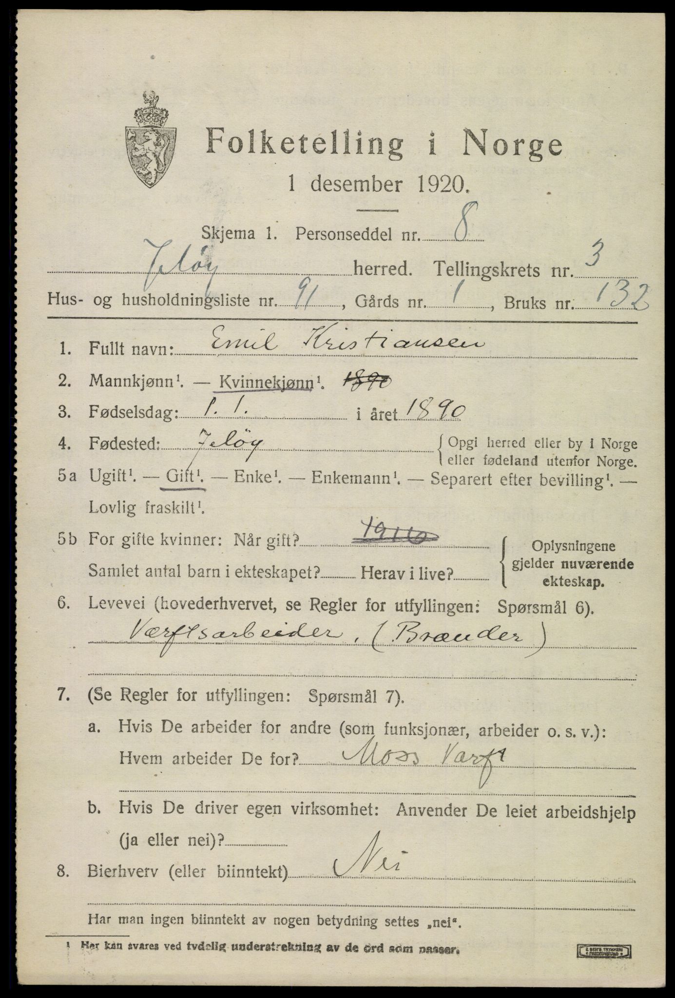 SAO, 1920 census for Moss land district, 1920, p. 4795