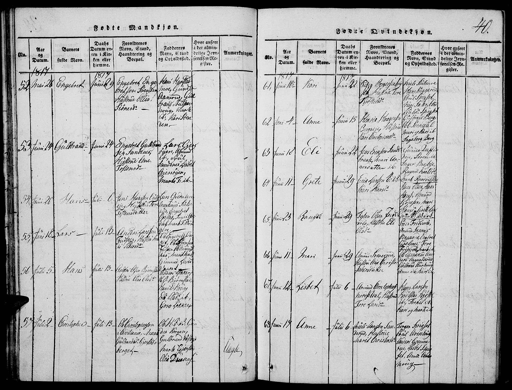 Strøm-Odalen prestekontor, AV/SAH-PREST-028/H/Ha/Hab/L0001: Parish register (copy) no. 1, 1813-1825, p. 40