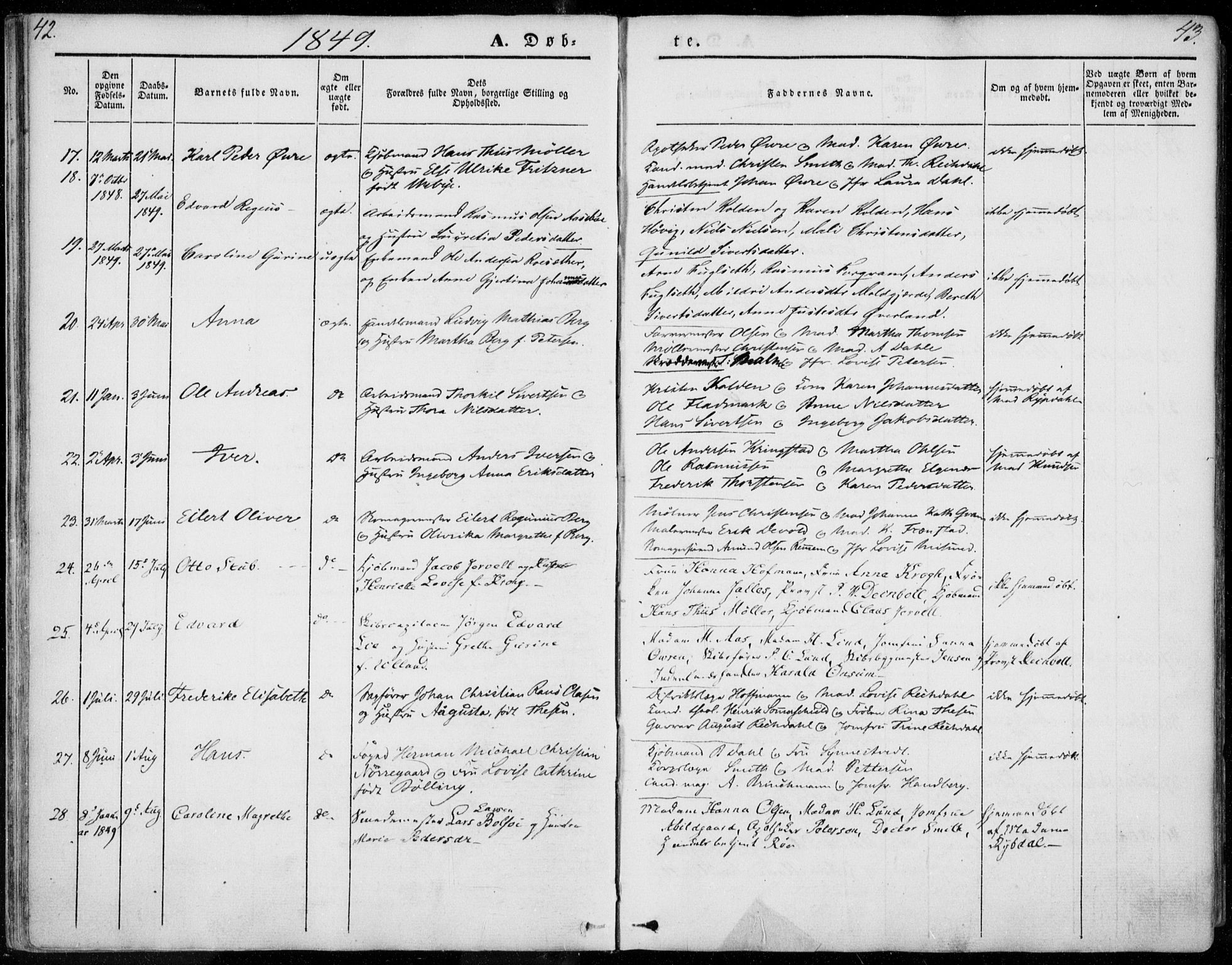 Ministerialprotokoller, klokkerbøker og fødselsregistre - Møre og Romsdal, AV/SAT-A-1454/558/L0689: Parish register (official) no. 558A03, 1843-1872, p. 42-43