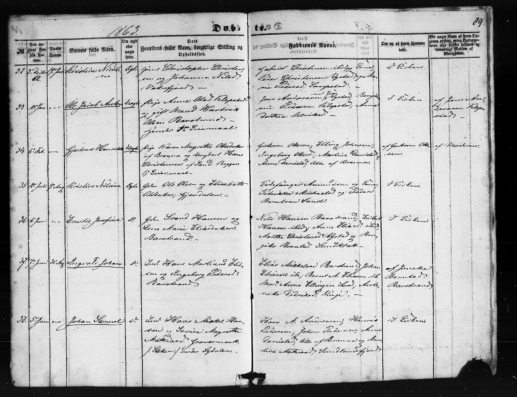 Ministerialprotokoller, klokkerbøker og fødselsregistre - Nordland, SAT/A-1459/876/L1095: Parish register (official) no. 876A01, 1863-1885, p. 89