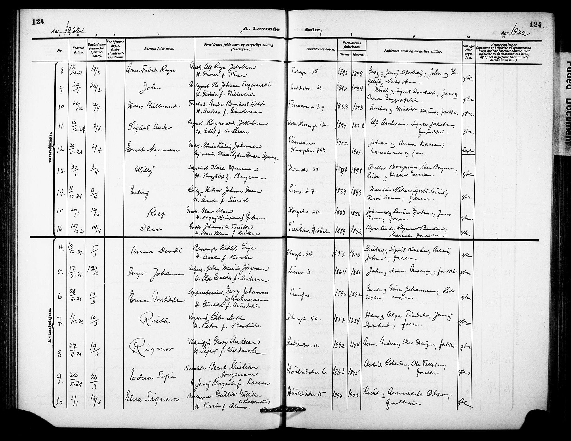 Notodden kirkebøker, SAKO/A-290/G/Ga/L0001: Parish register (copy) no. 1, 1912-1923, p. 124