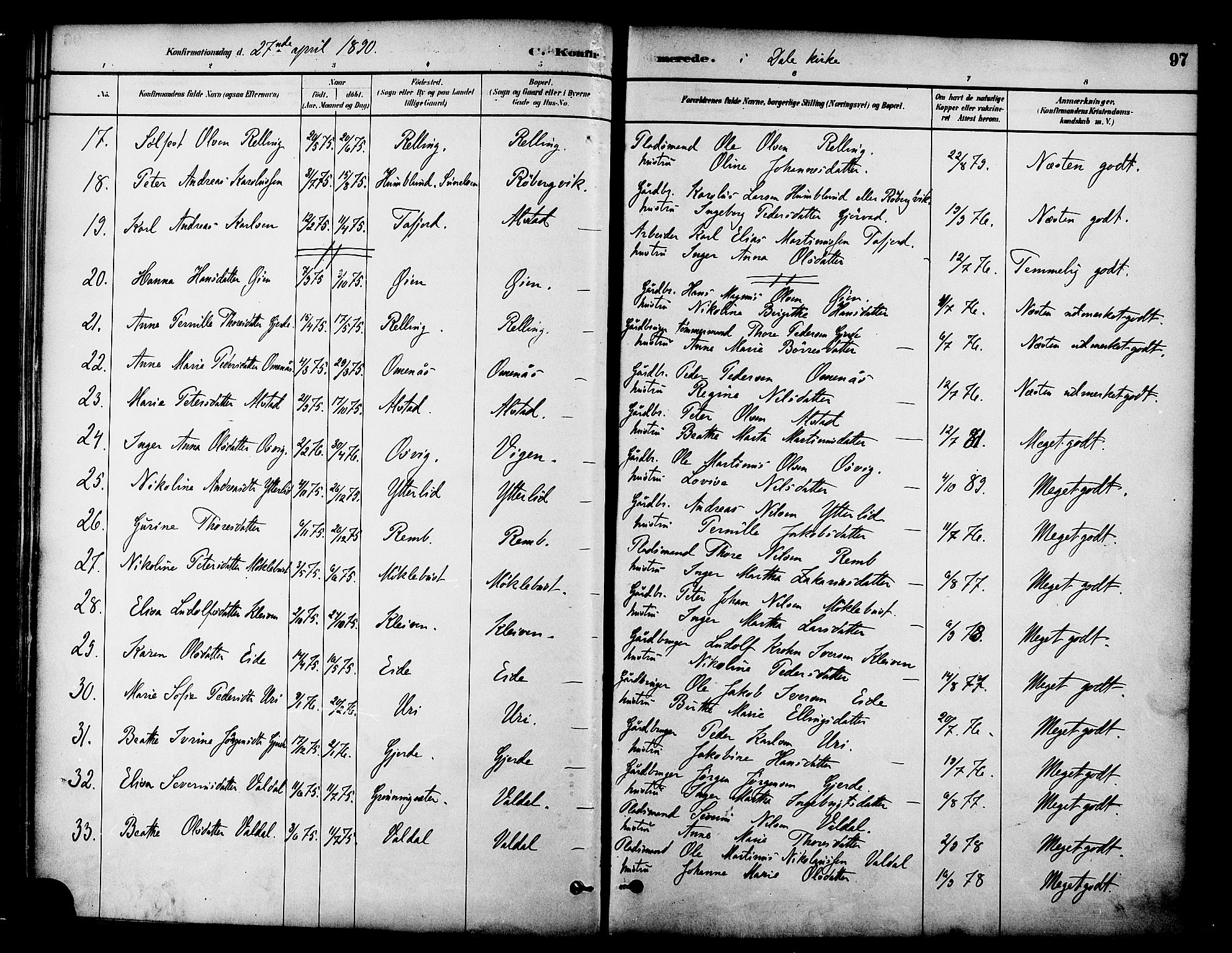 Ministerialprotokoller, klokkerbøker og fødselsregistre - Møre og Romsdal, SAT/A-1454/519/L0255: Parish register (official) no. 519A14, 1884-1908, p. 97