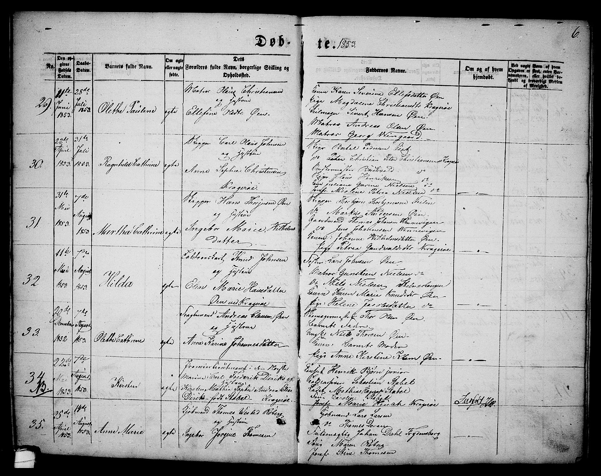 Kragerø kirkebøker, AV/SAKO-A-278/G/Ga/L0004: Parish register (copy) no. 4, 1853-1865, p. 6