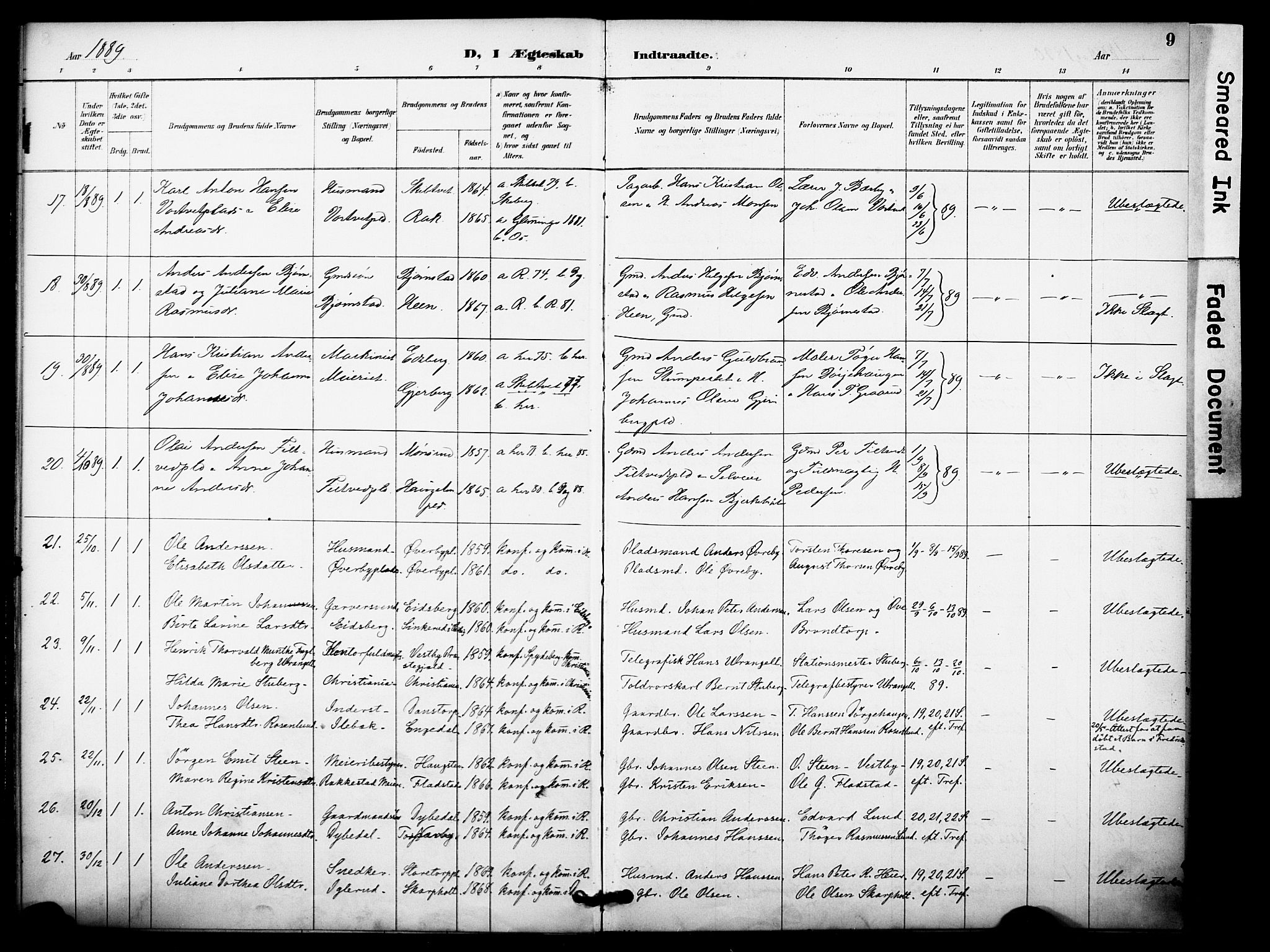 Rakkestad prestekontor Kirkebøker, SAO/A-2008/F/Fa/L0014: Parish register (official) no. I 14, 1887-1908, p. 9