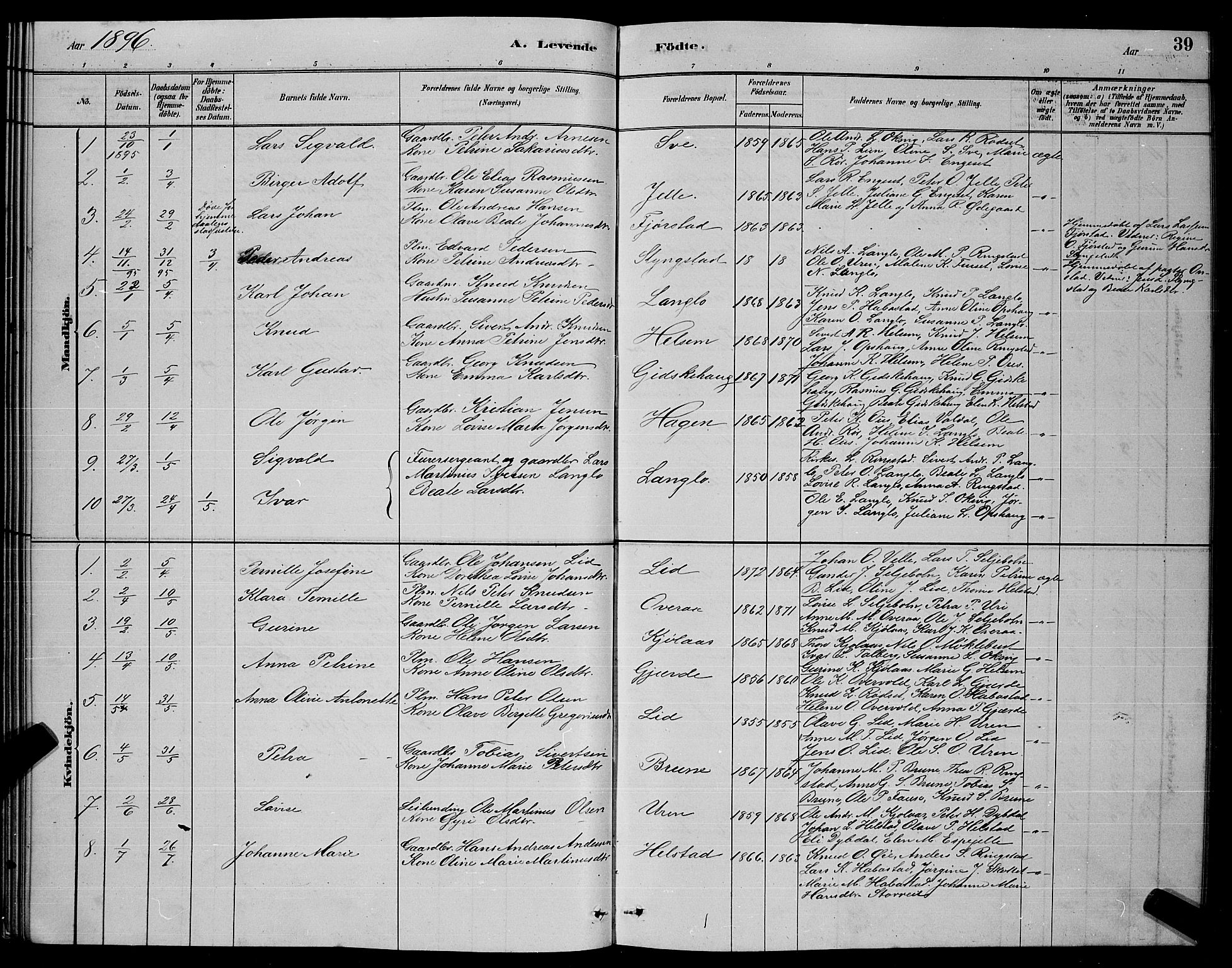 Ministerialprotokoller, klokkerbøker og fødselsregistre - Møre og Romsdal, SAT/A-1454/520/L0292: Parish register (copy) no. 520C04, 1882-1901, p. 39