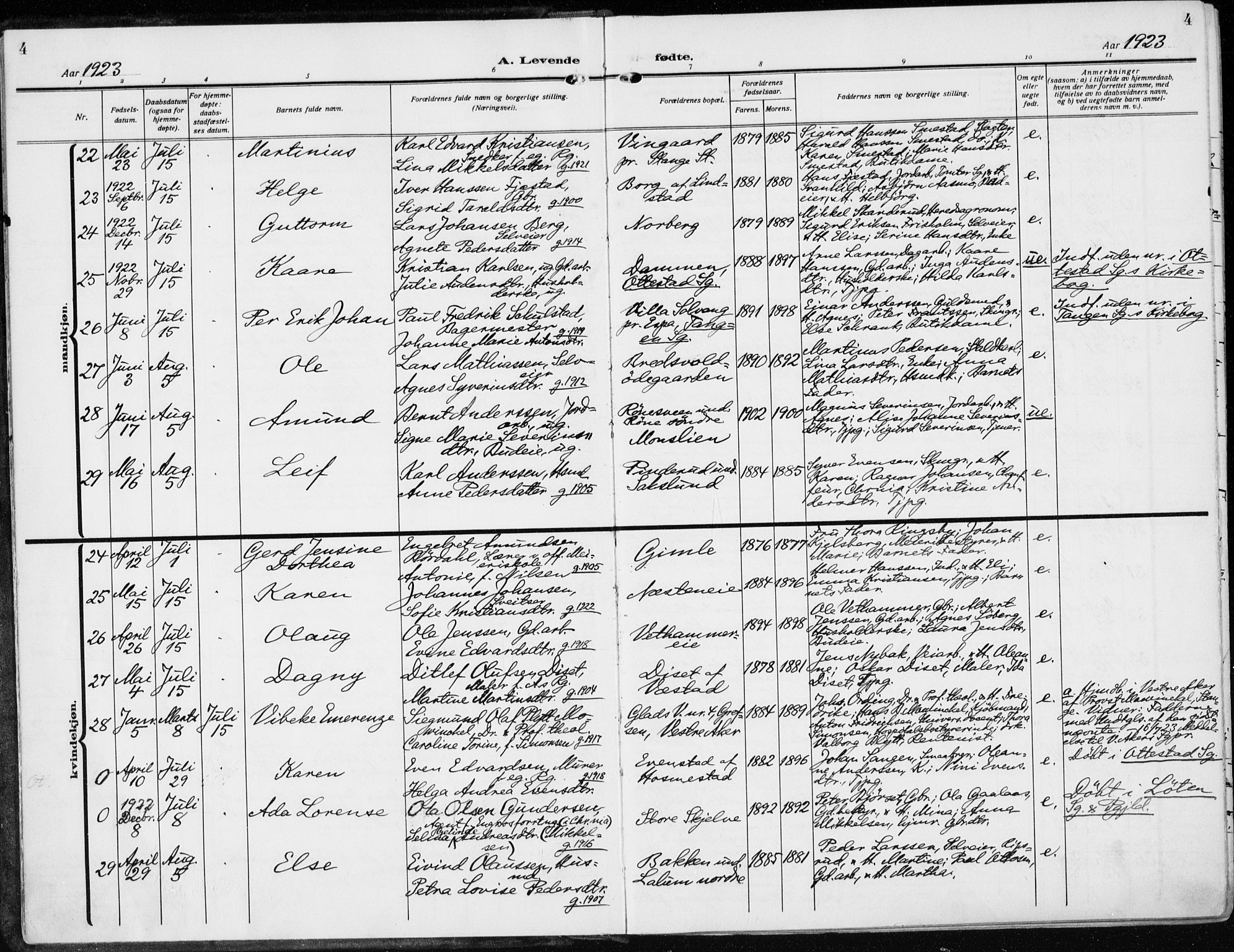 Stange prestekontor, AV/SAH-PREST-002/K/L0026: Parish register (official) no. 26, 1923-1937, p. 4