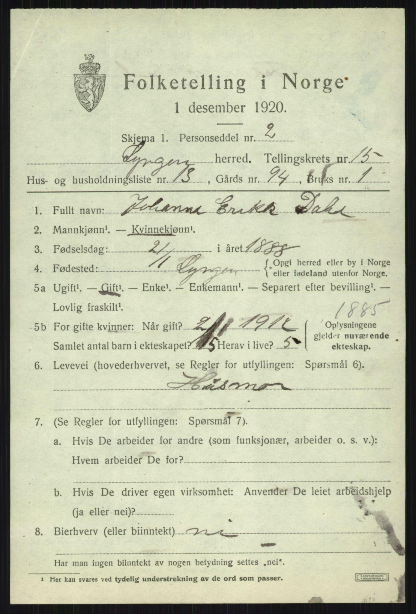 SATØ, 1920 census for Lyngen, 1920, p. 12999