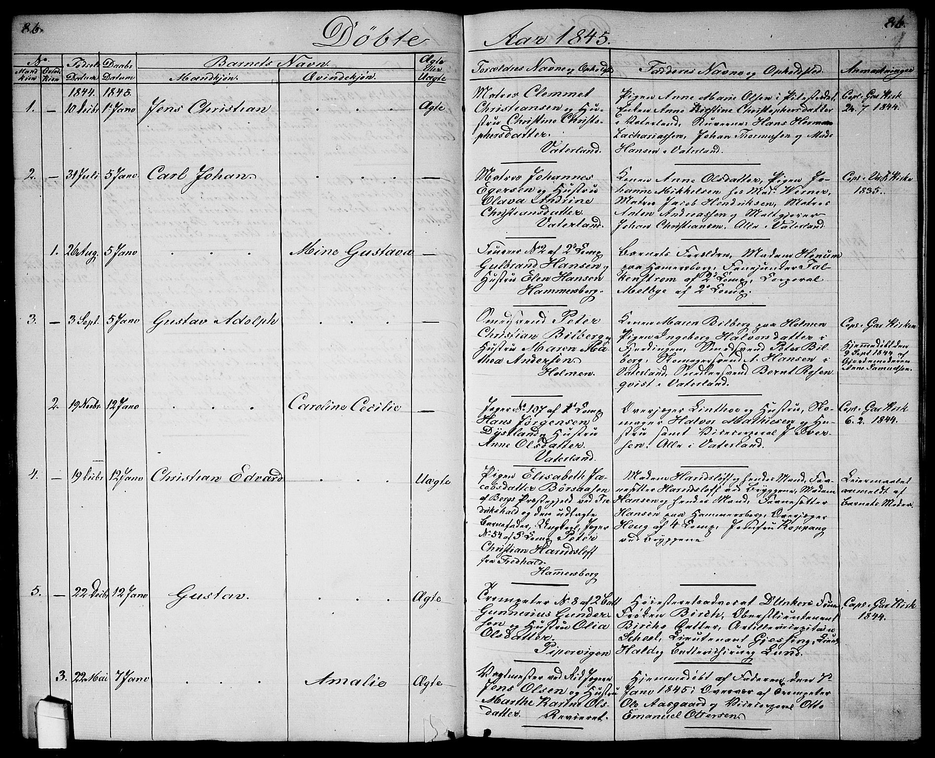 Garnisonsmenigheten Kirkebøker, SAO/A-10846/G/Ga/L0005: Parish register (copy) no. 5, 1841-1860, p. 86