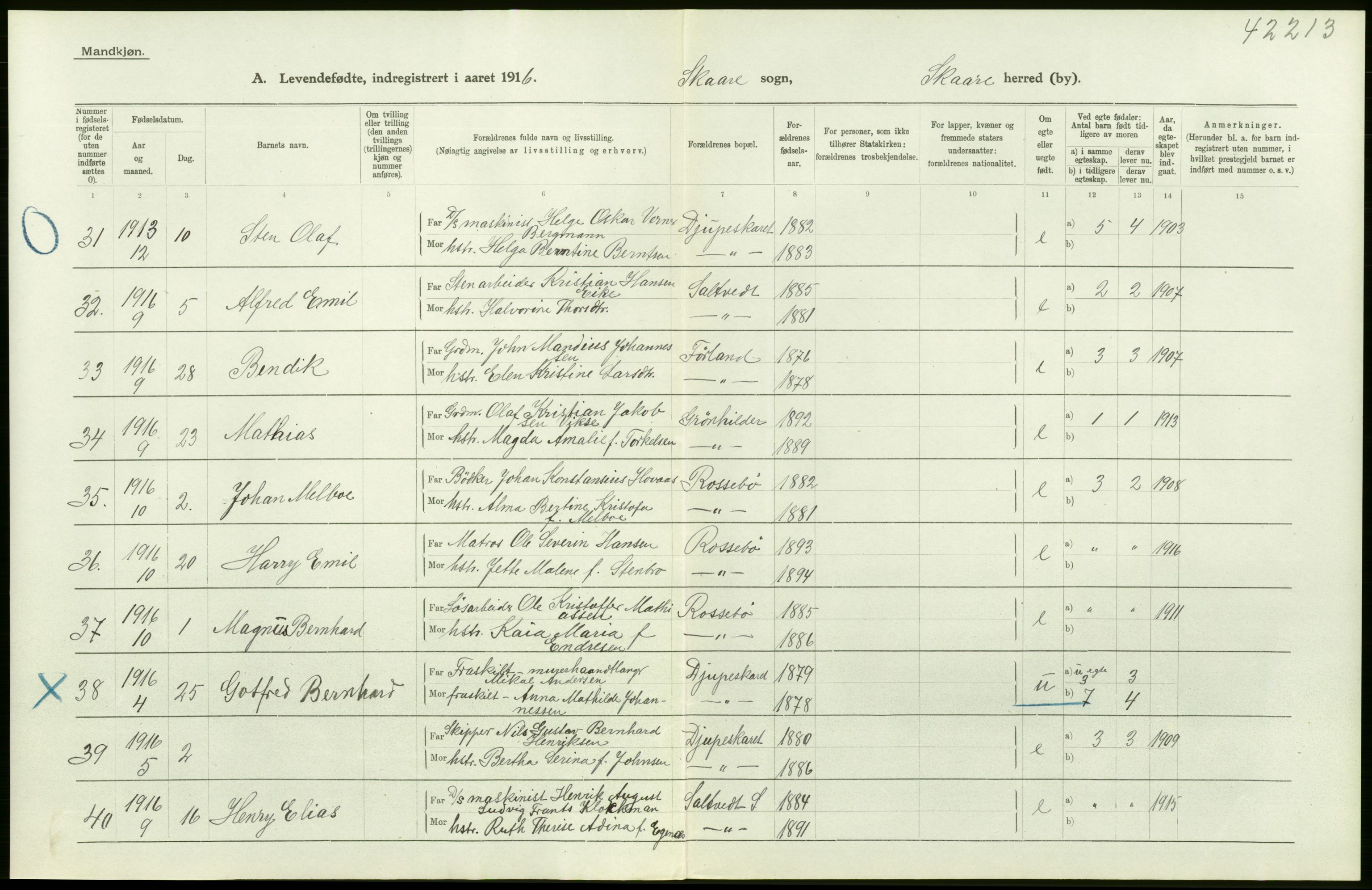 Statistisk sentralbyrå, Sosiodemografiske emner, Befolkning, AV/RA-S-2228/D/Df/Dfb/Dfbf/L0029: Stavanger amt: Levendefødte menn og kvinner. Bygder., 1916, p. 4