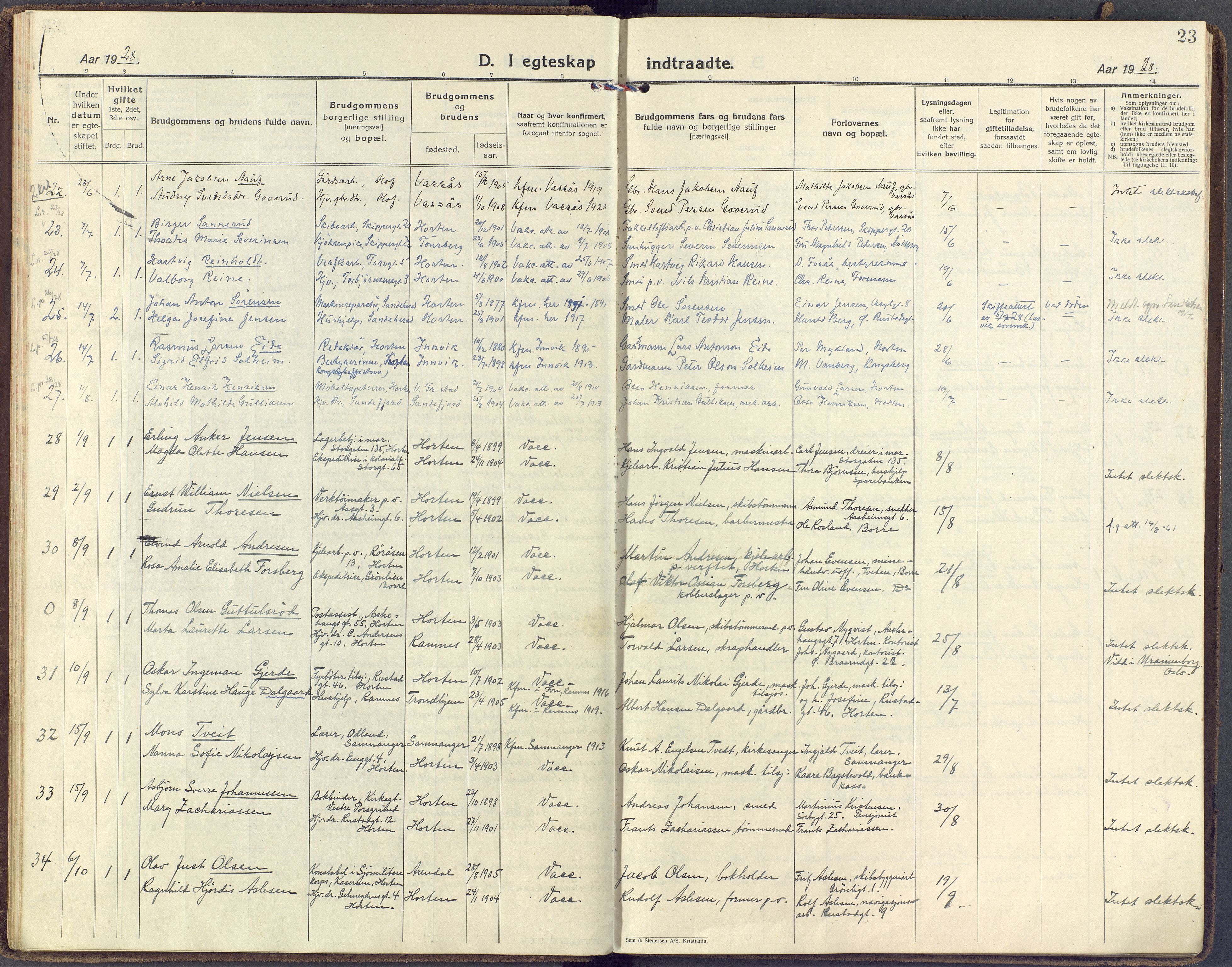 Horten kirkebøker, AV/SAKO-A-348/F/Fa/L0009: Parish register (official) no. 9, 1925-1936, p. 23