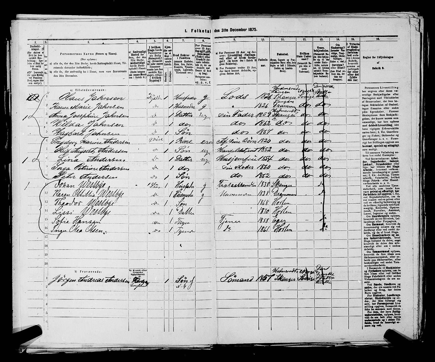 SAKO, 1875 census for 0602 Drammen, 1875, p. 3740