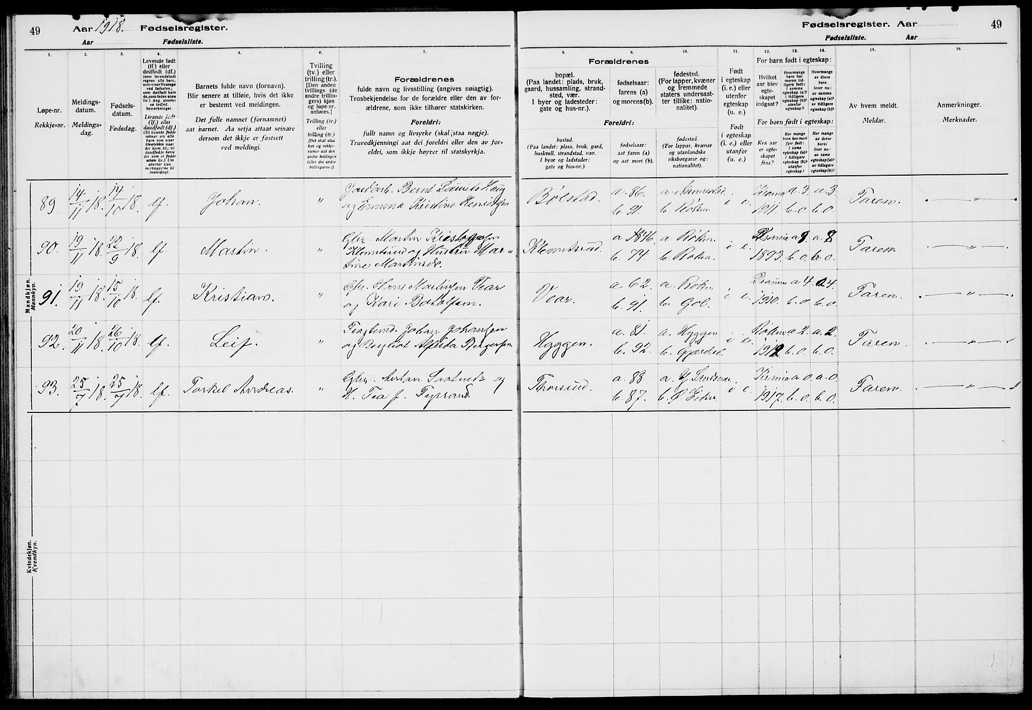 Røyken kirkebøker, AV/SAKO-A-241/J/Ja/L0001: Birth register no. 1, 1916-1927, p. 49