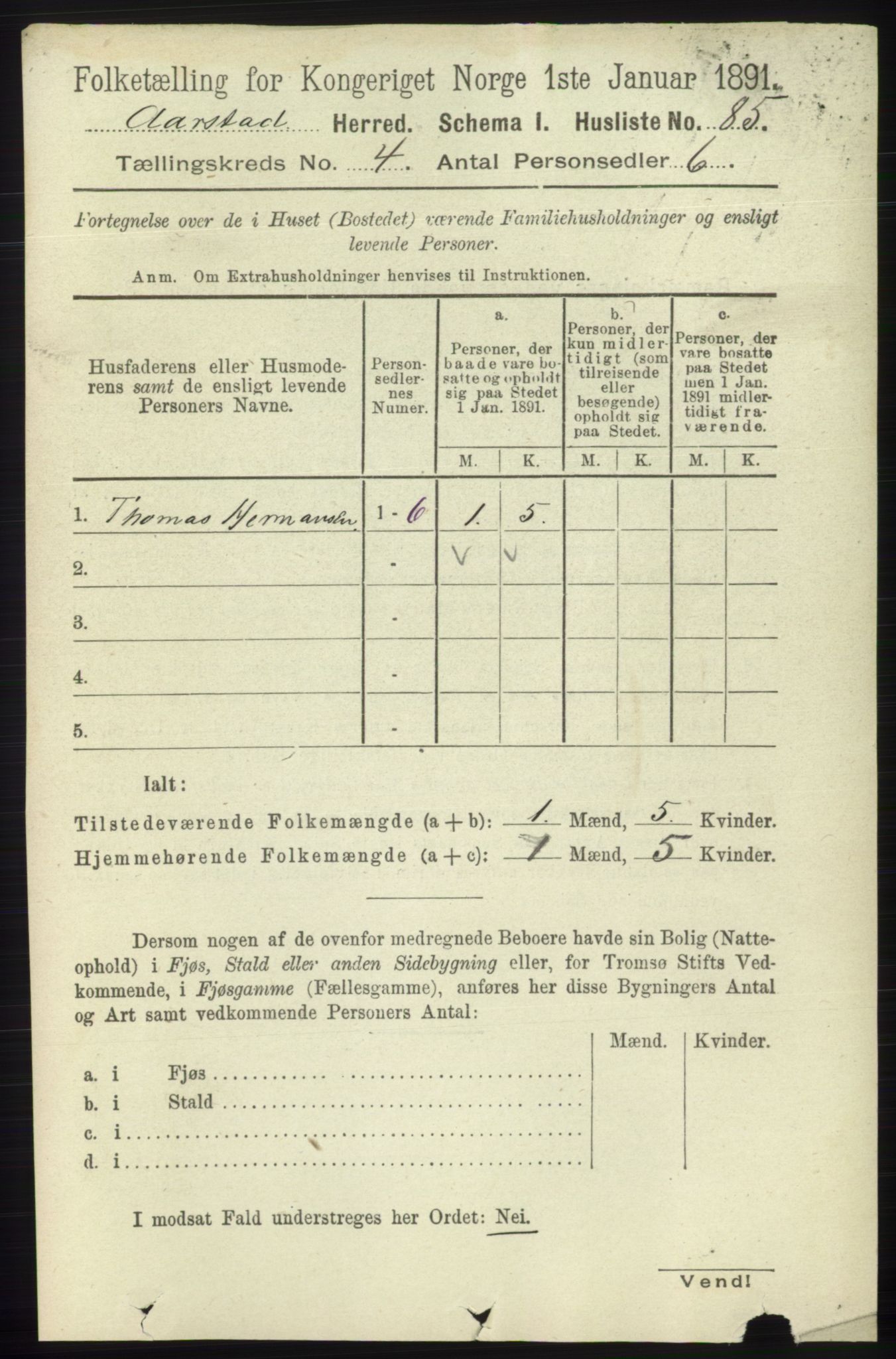 SAB, 1891 Census for 1280 Årstad, 1891, p. 2951