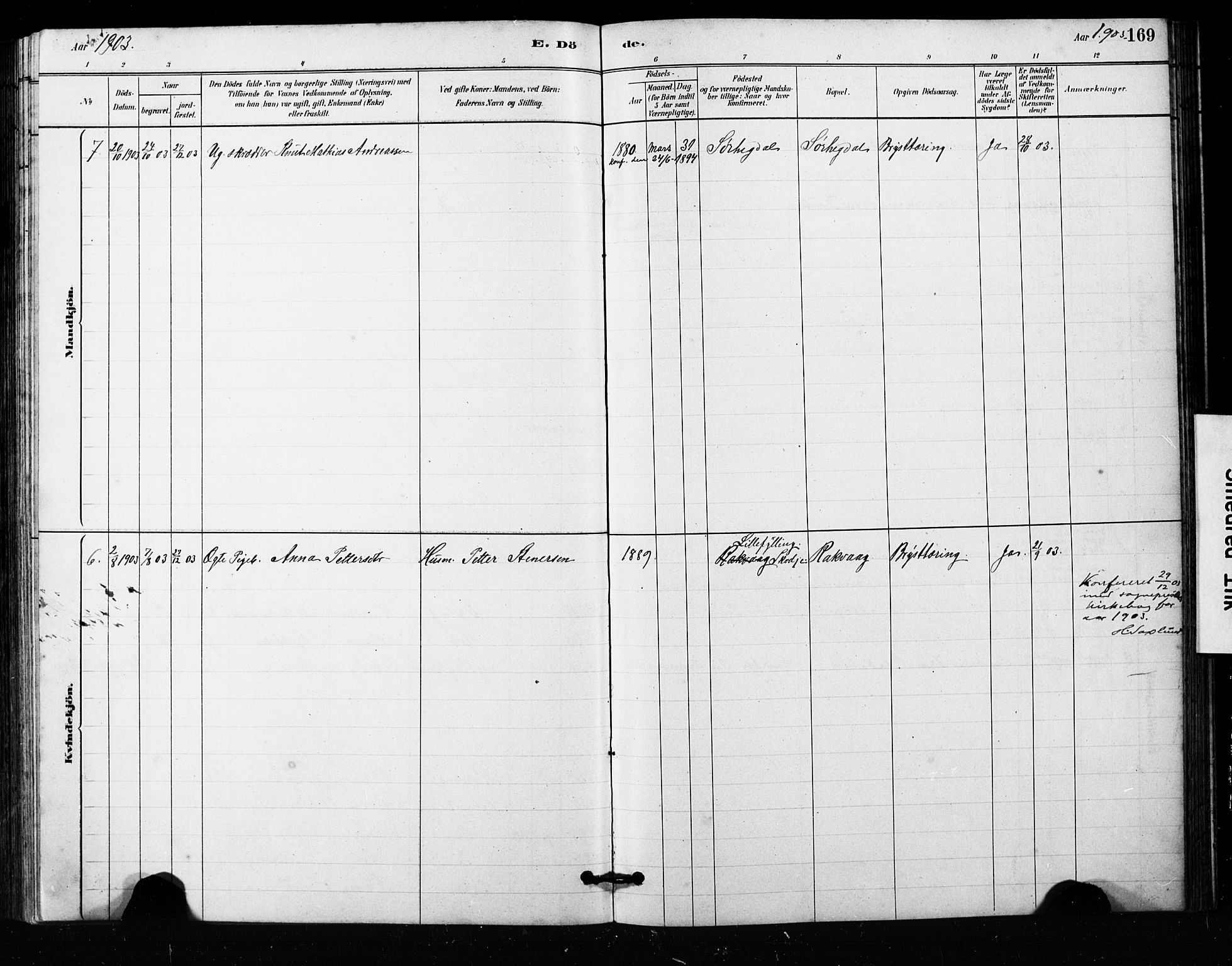 Ministerialprotokoller, klokkerbøker og fødselsregistre - Møre og Romsdal, SAT/A-1454/563/L0737: Parish register (copy) no. 563C01, 1878-1916, p. 169