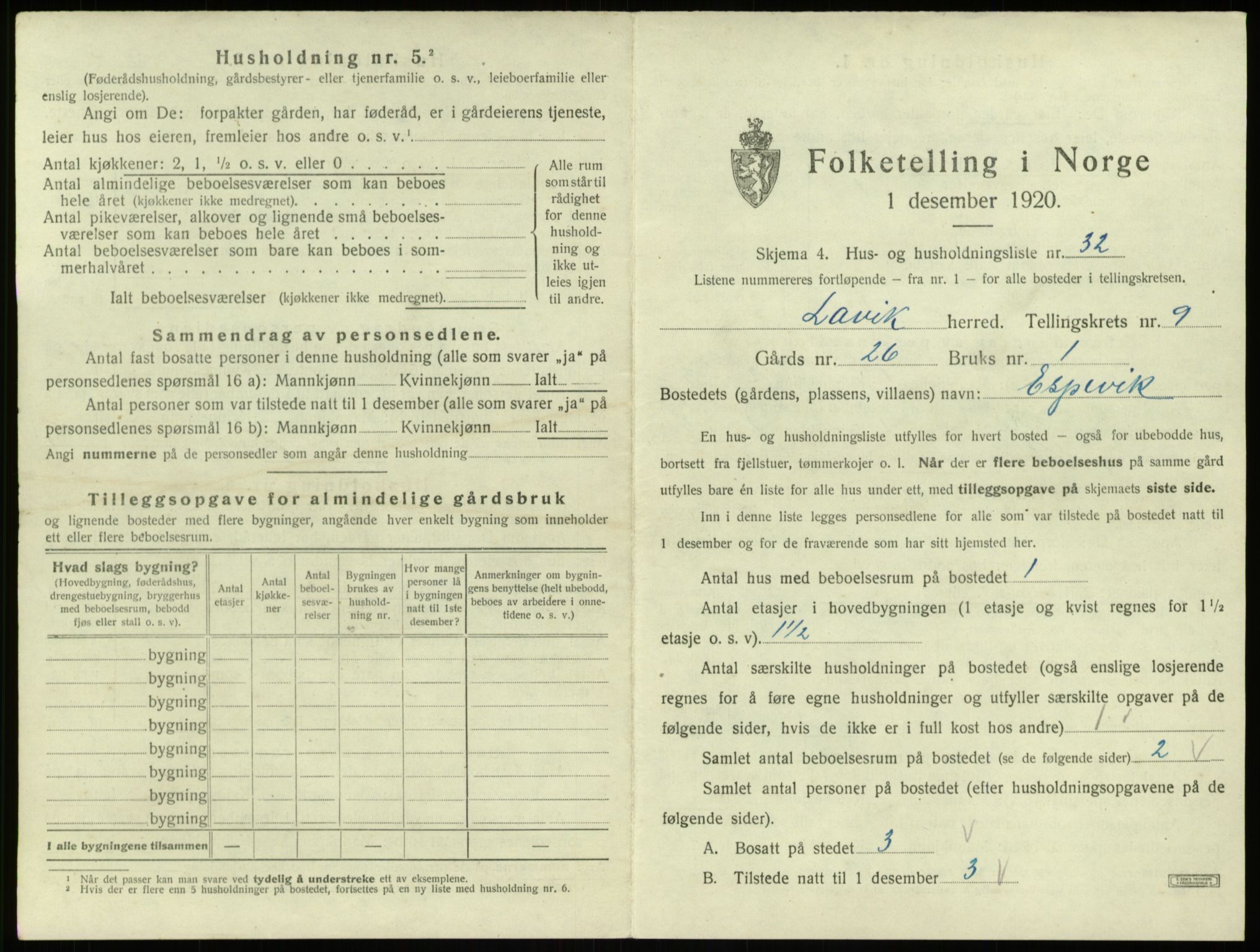 SAB, 1920 census for Lavik, 1920, p. 355