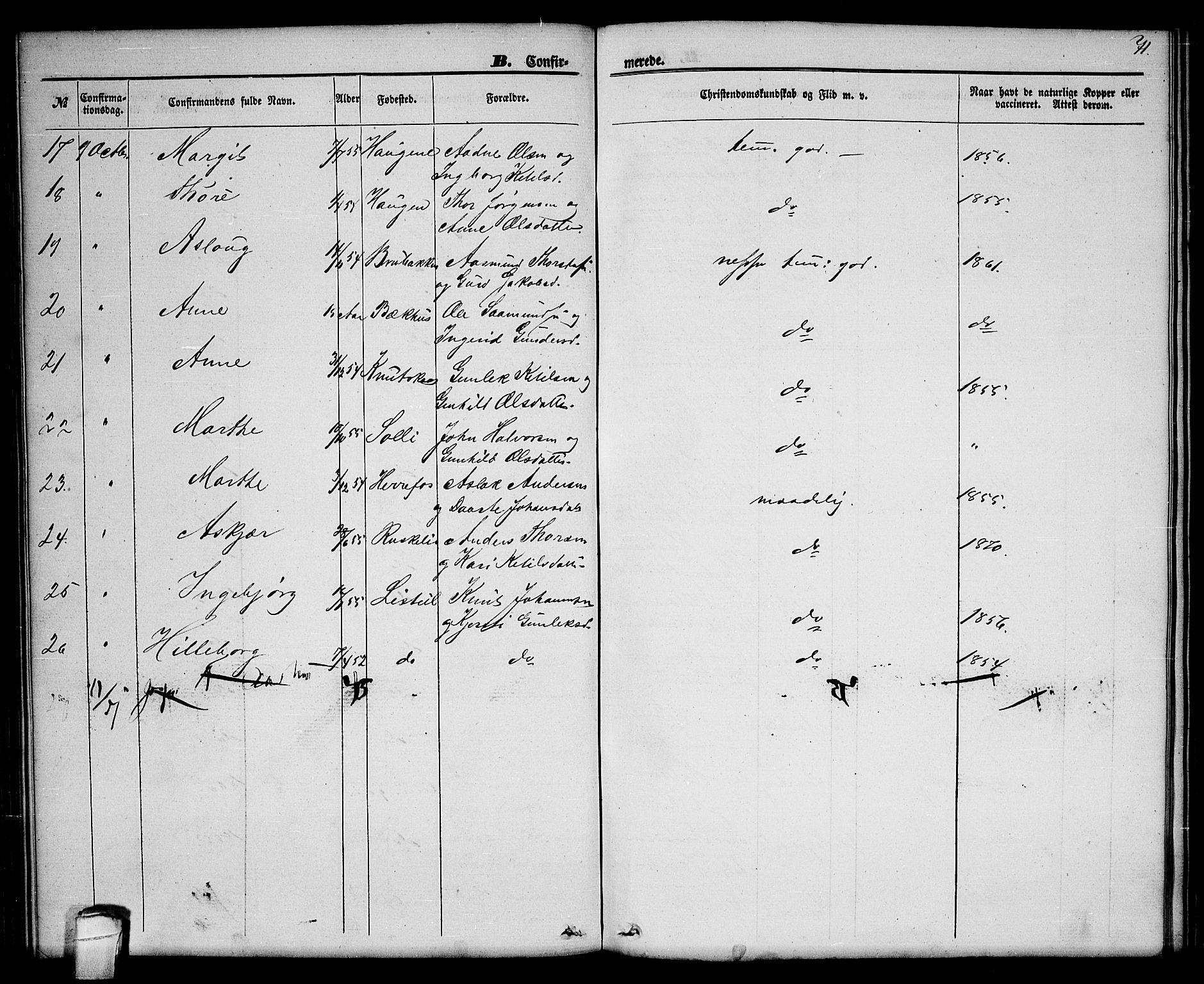 Seljord kirkebøker, SAKO/A-20/G/Ga/L0003: Parish register (copy) no. I 3, 1866-1873, p. 71