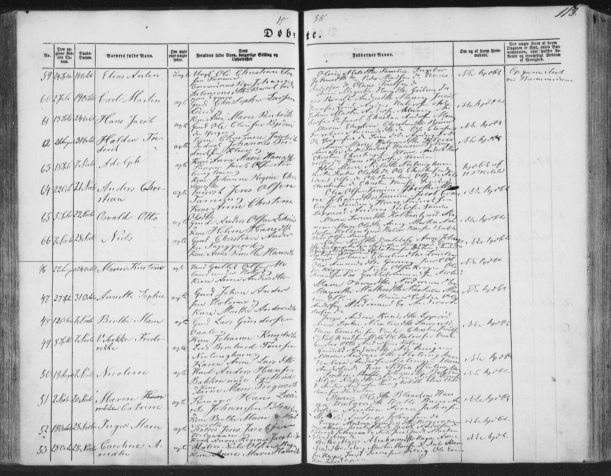 Brunlanes kirkebøker, SAKO/A-342/F/Fa/L0004: Parish register (official) no. I 4, 1846-1862, p. 113