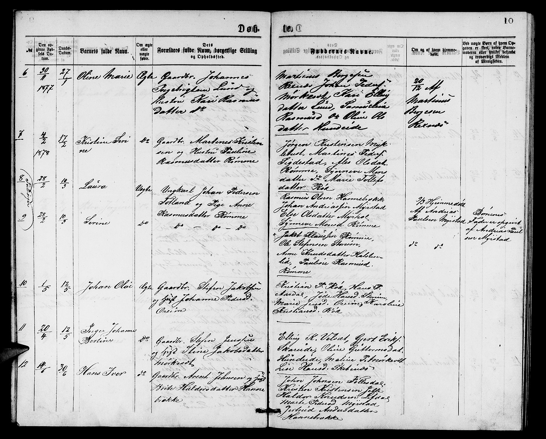 Eid sokneprestembete, AV/SAB-A-82301/H/Hab/Habc/L0001: Parish register (copy) no. C 1, 1877-1886, p. 10