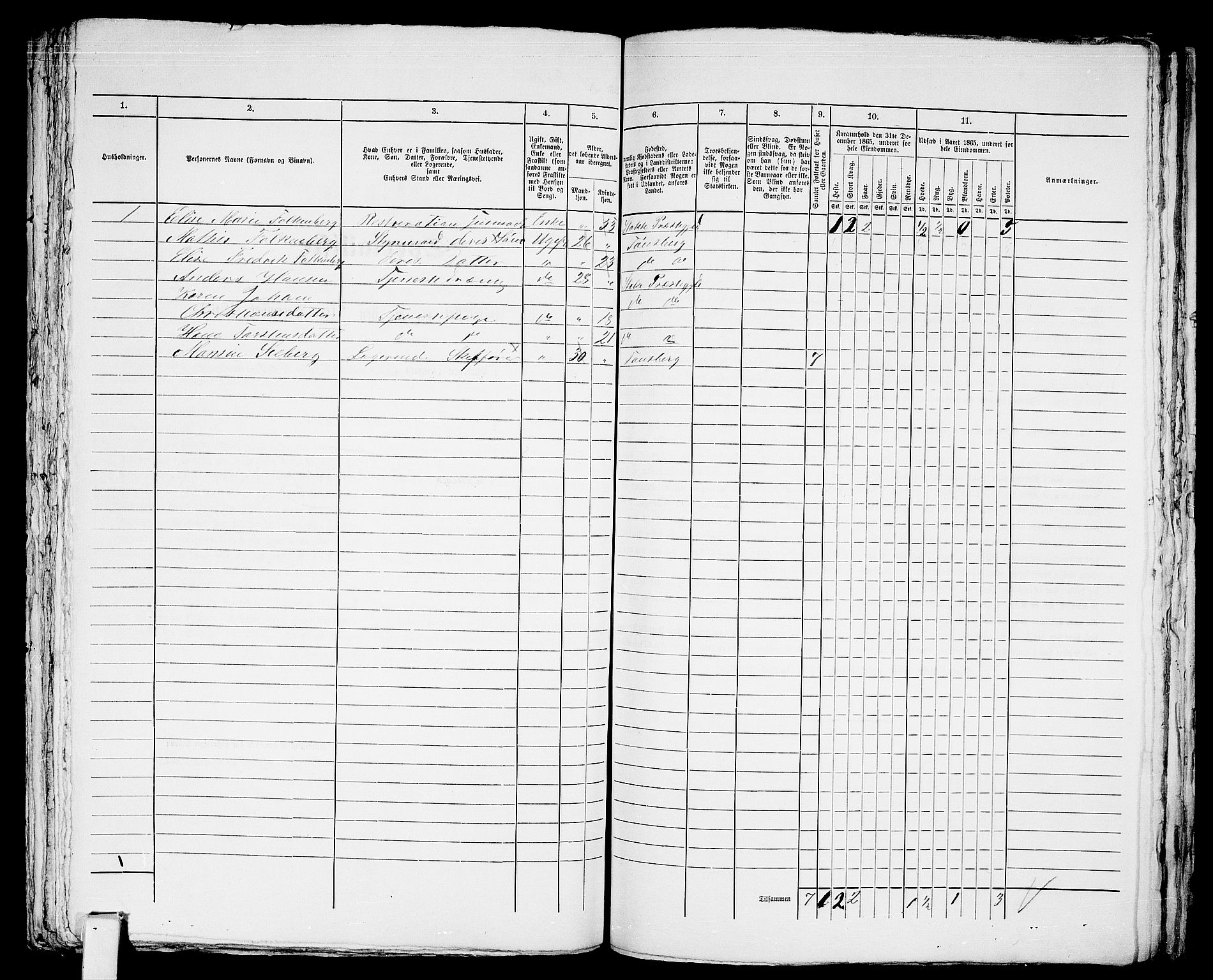 RA, 1865 census for Tønsberg, 1865, p. 603