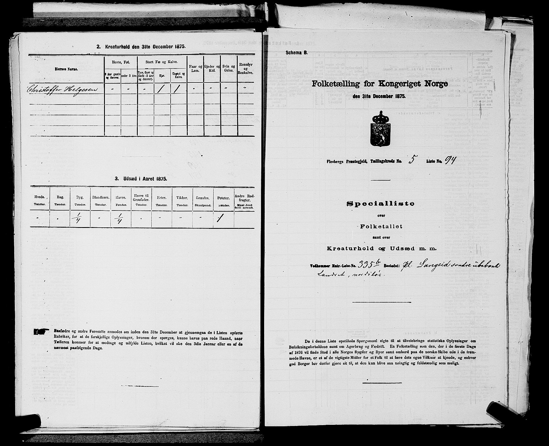 SAKO, 1875 census for 0631P Flesberg, 1875, p. 1073