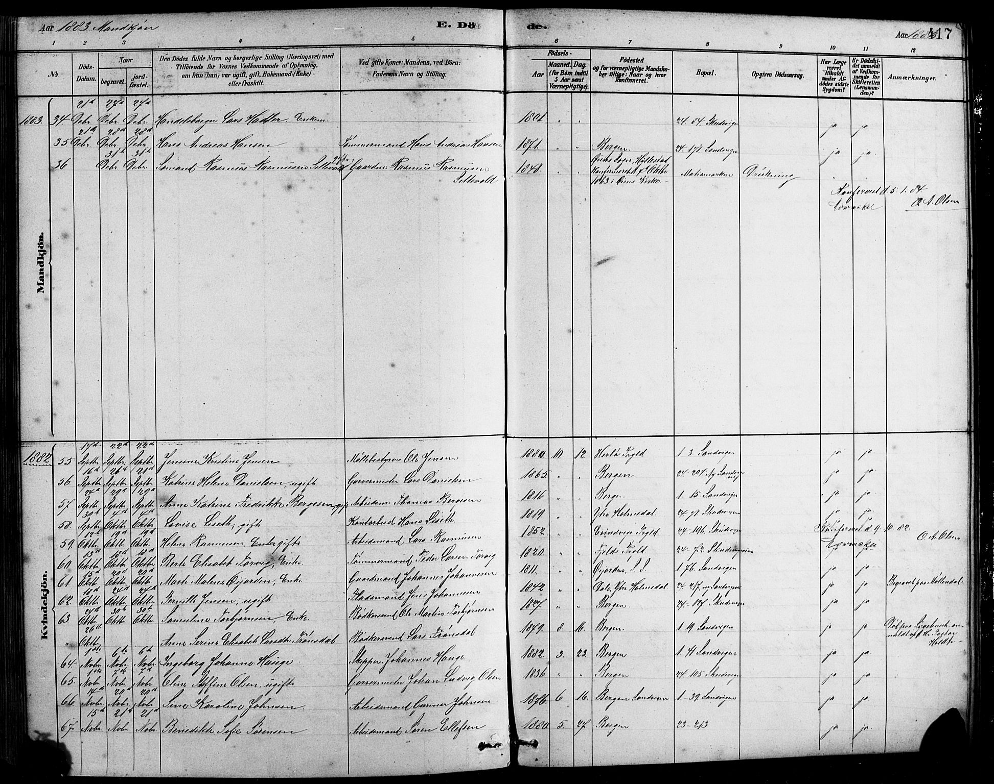 Sandviken Sokneprestembete, AV/SAB-A-77601/H/Hb/L0001: Parish register (copy) no. A 2, 1879-1892, p. 417