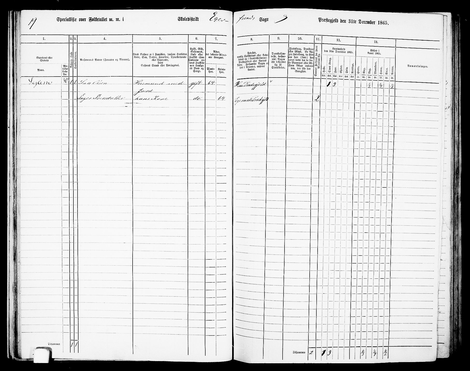 RA, 1865 census for Eigersund/Eigersund og Ogna, 1865, p. 36