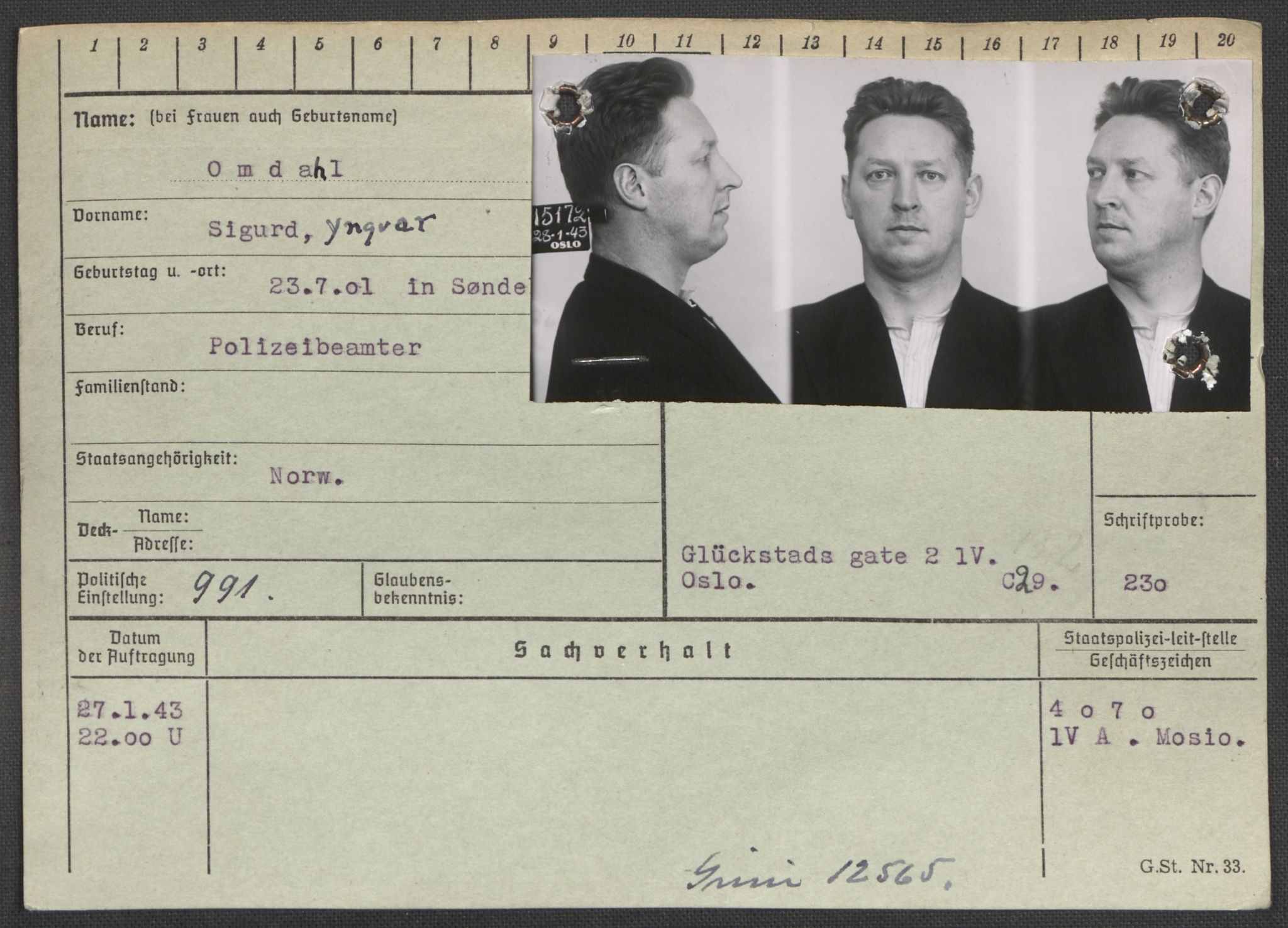 Befehlshaber der Sicherheitspolizei und des SD, RA/RAFA-5969/E/Ea/Eaa/L0008: Register over norske fanger i Møllergata 19: Oelze-Ru, 1940-1945, p. 436