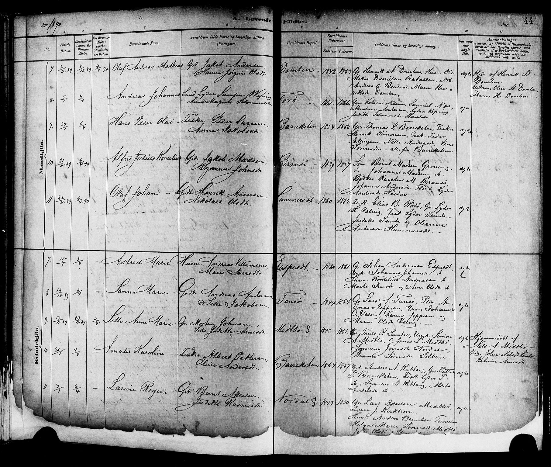 Kinn sokneprestembete, AV/SAB-A-80801/H/Hab/Haba/L0002: Parish register (copy) no. A 2, 1882-1906, p. 44