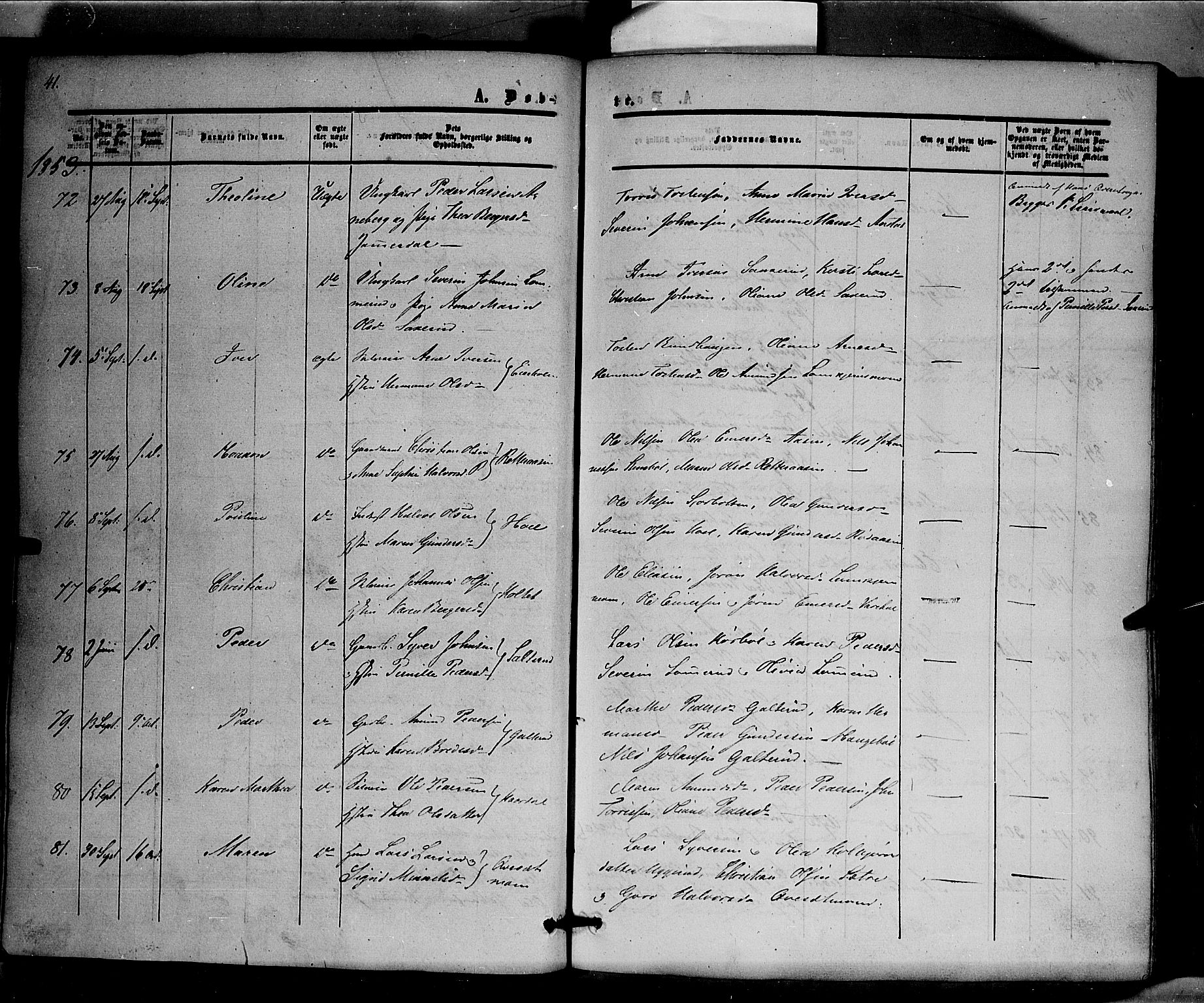Hof prestekontor, SAH/PREST-038/H/Ha/Haa/L0008: Parish register (official) no. 8, 1849-1861, p. 41