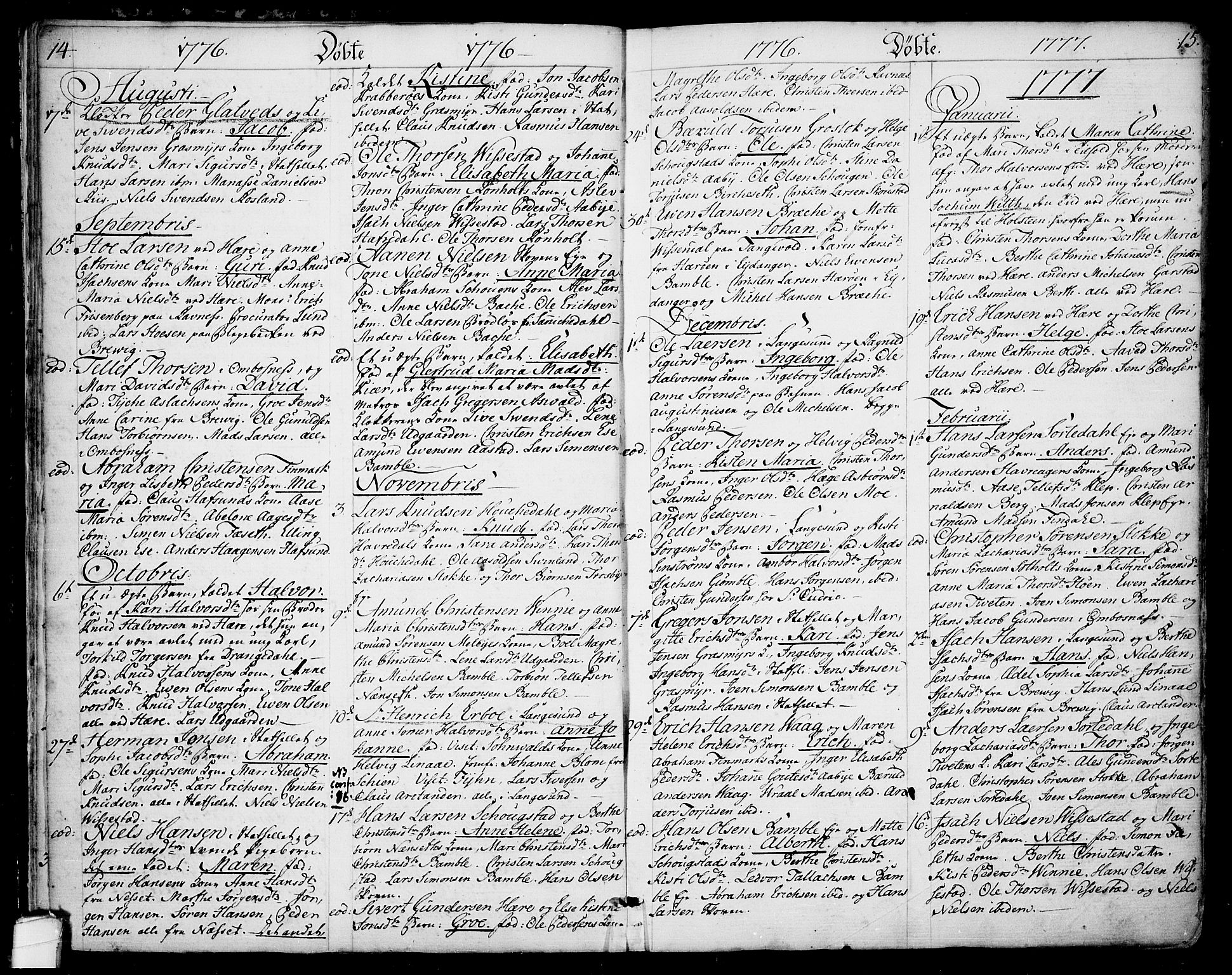Bamble kirkebøker, SAKO/A-253/F/Fa/L0002: Parish register (official) no. I 2, 1775-1814, p. 14-15