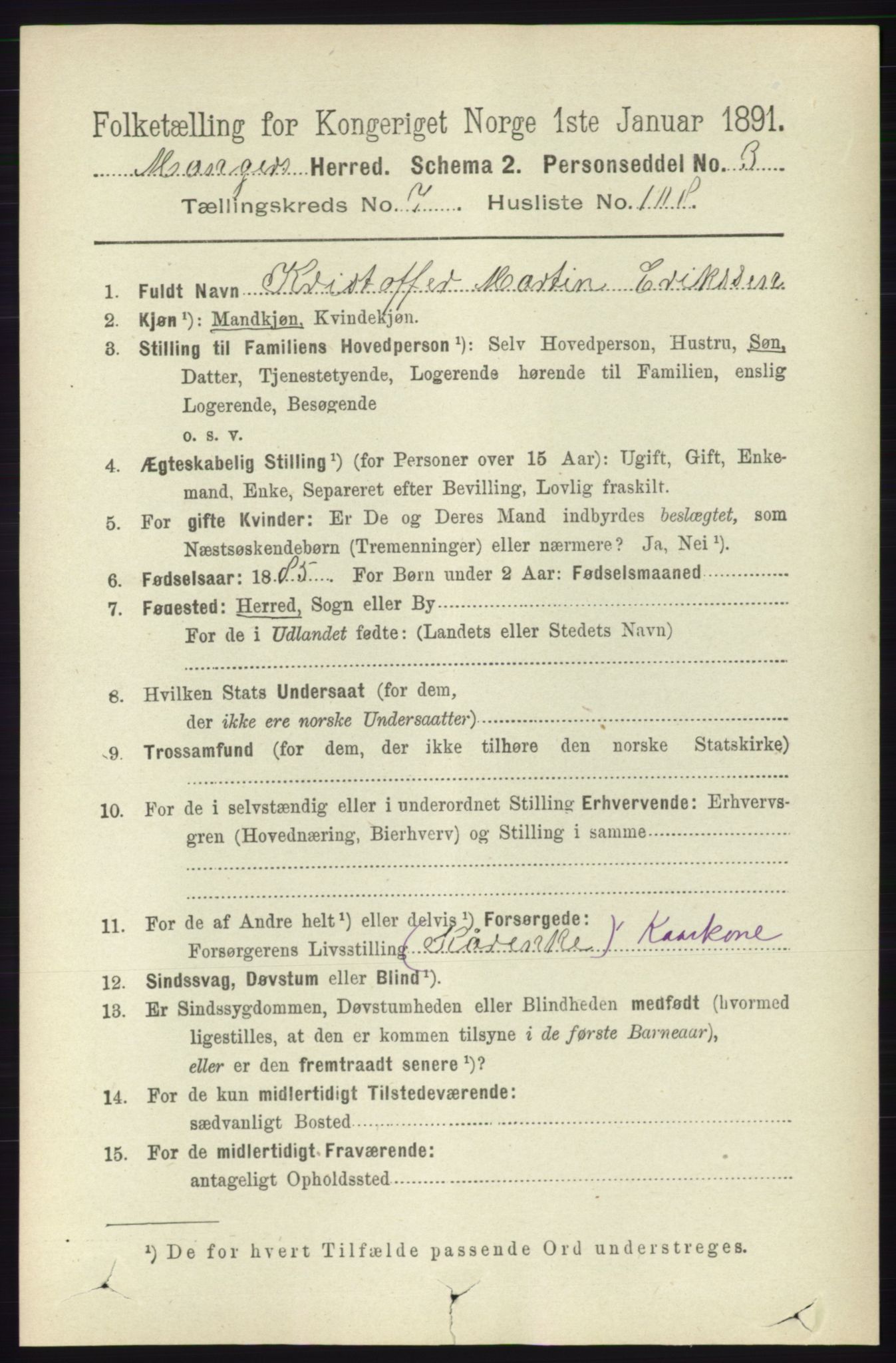 RA, 1891 census for 1261 Manger, 1891, p. 4998