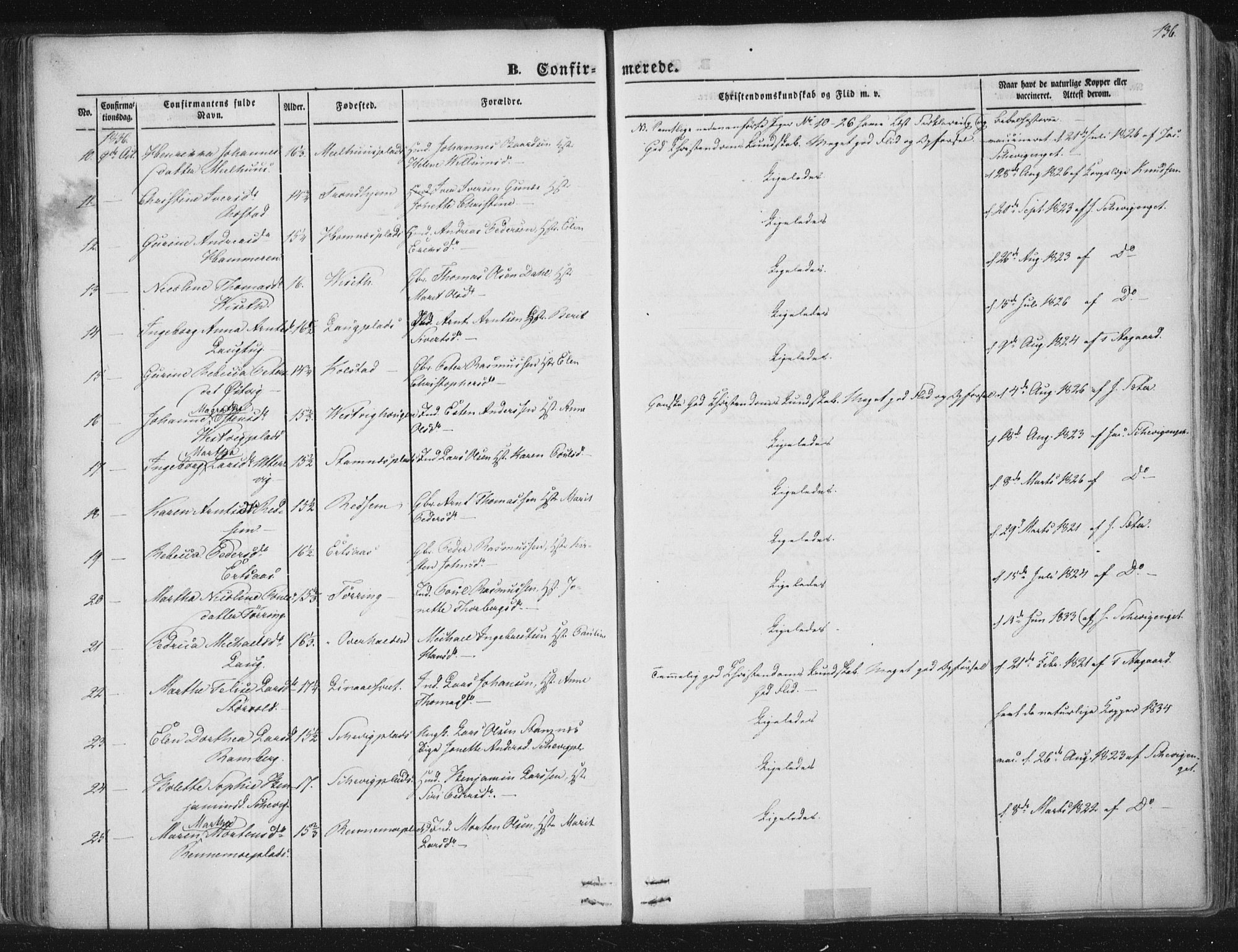 Ministerialprotokoller, klokkerbøker og fødselsregistre - Nord-Trøndelag, SAT/A-1458/741/L0392: Parish register (official) no. 741A06, 1836-1848, p. 136