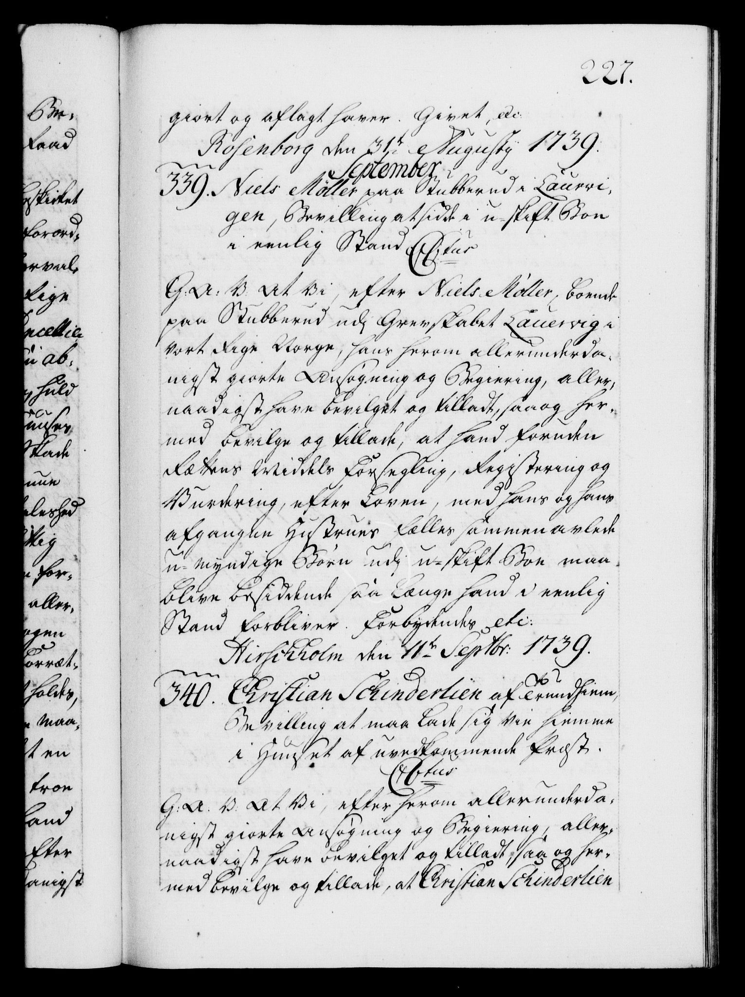 Danske Kanselli 1572-1799, AV/RA-EA-3023/F/Fc/Fca/Fcaa/L0031: Norske registre, 1739-1740, p. 227a