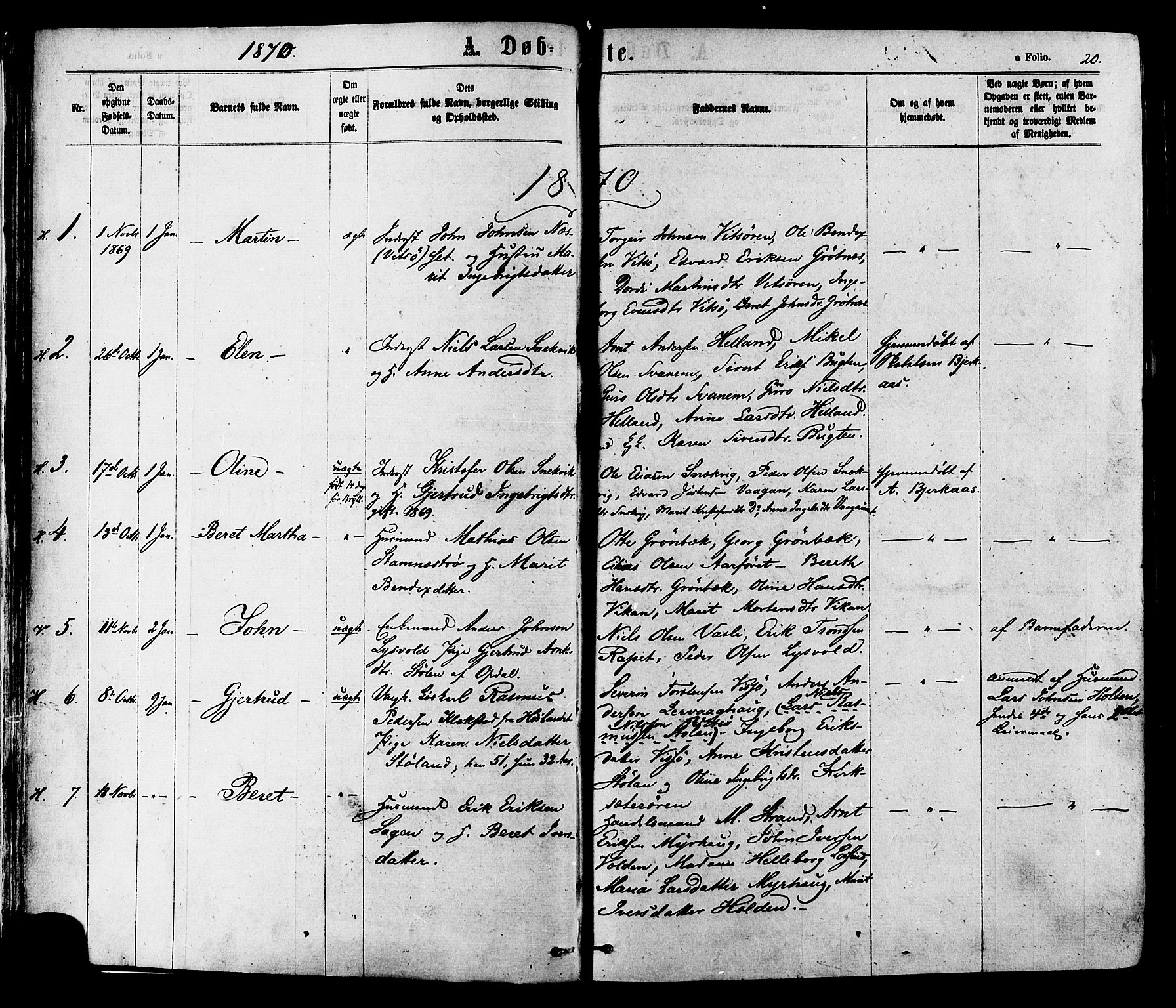 Ministerialprotokoller, klokkerbøker og fødselsregistre - Sør-Trøndelag, SAT/A-1456/630/L0495: Parish register (official) no. 630A08, 1868-1878, p. 20