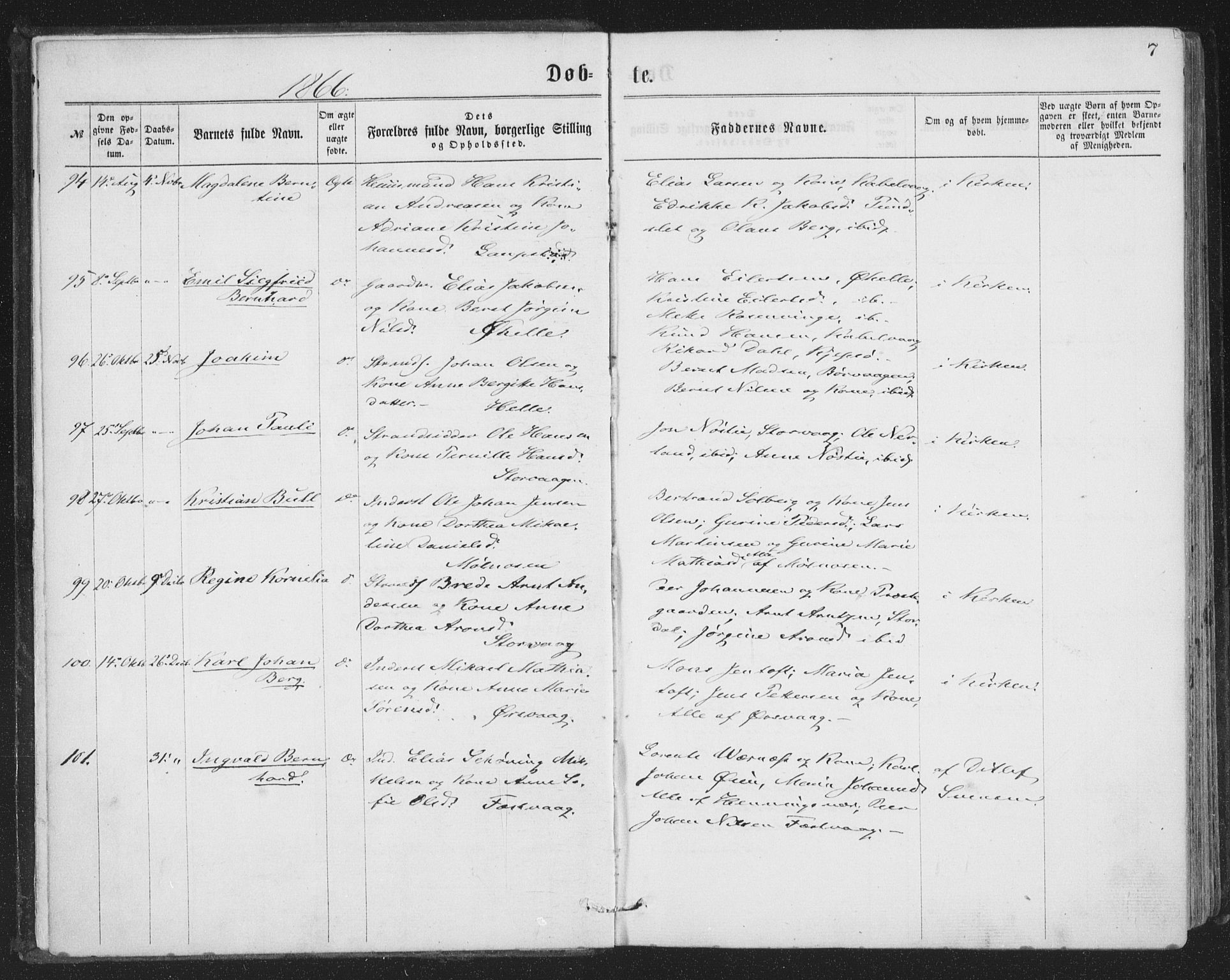 Ministerialprotokoller, klokkerbøker og fødselsregistre - Nordland, SAT/A-1459/874/L1057: Parish register (official) no. 874A01, 1866-1877, p. 7