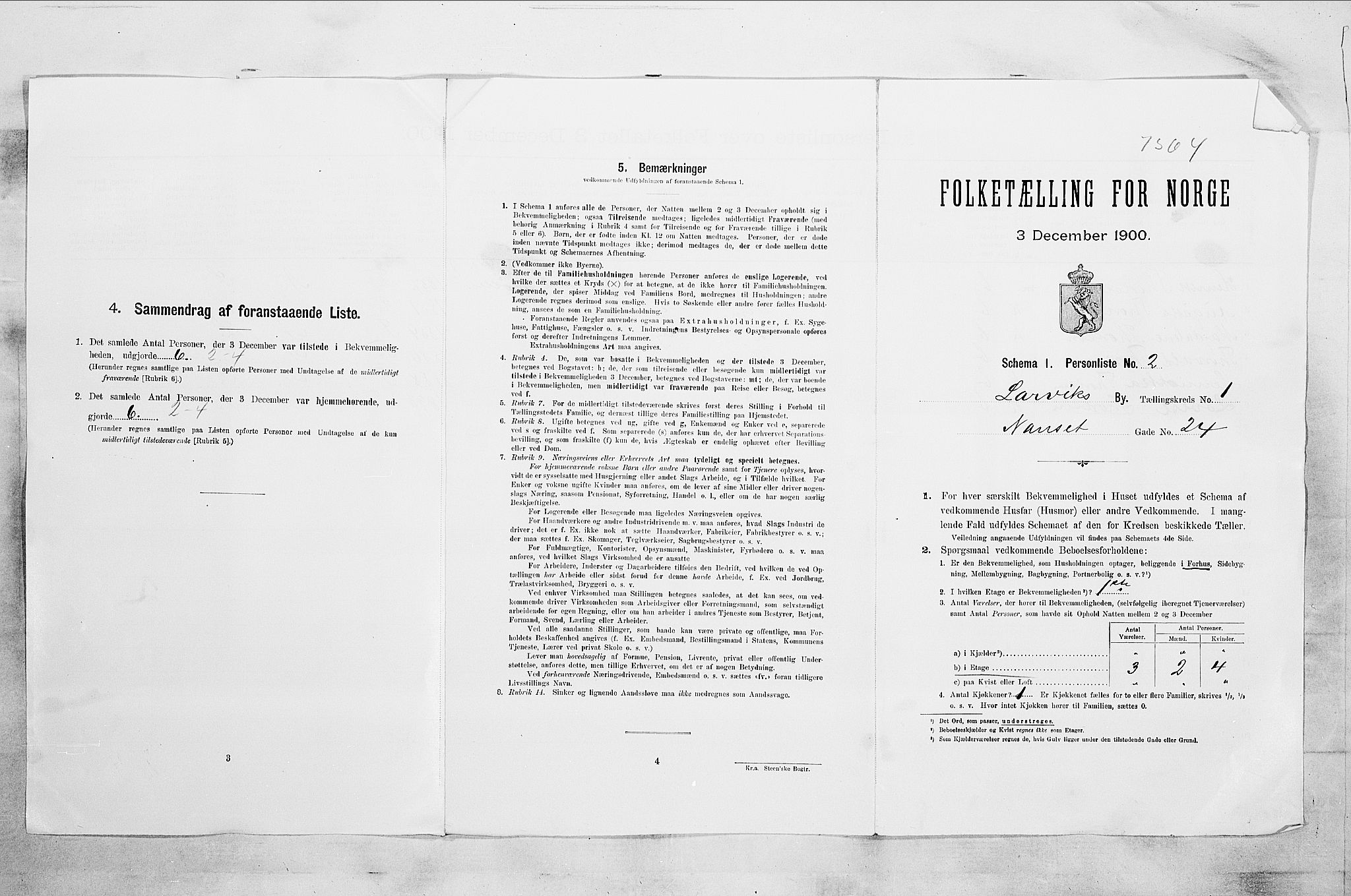 RA, 1900 census for Larvik, 1900, p. 100