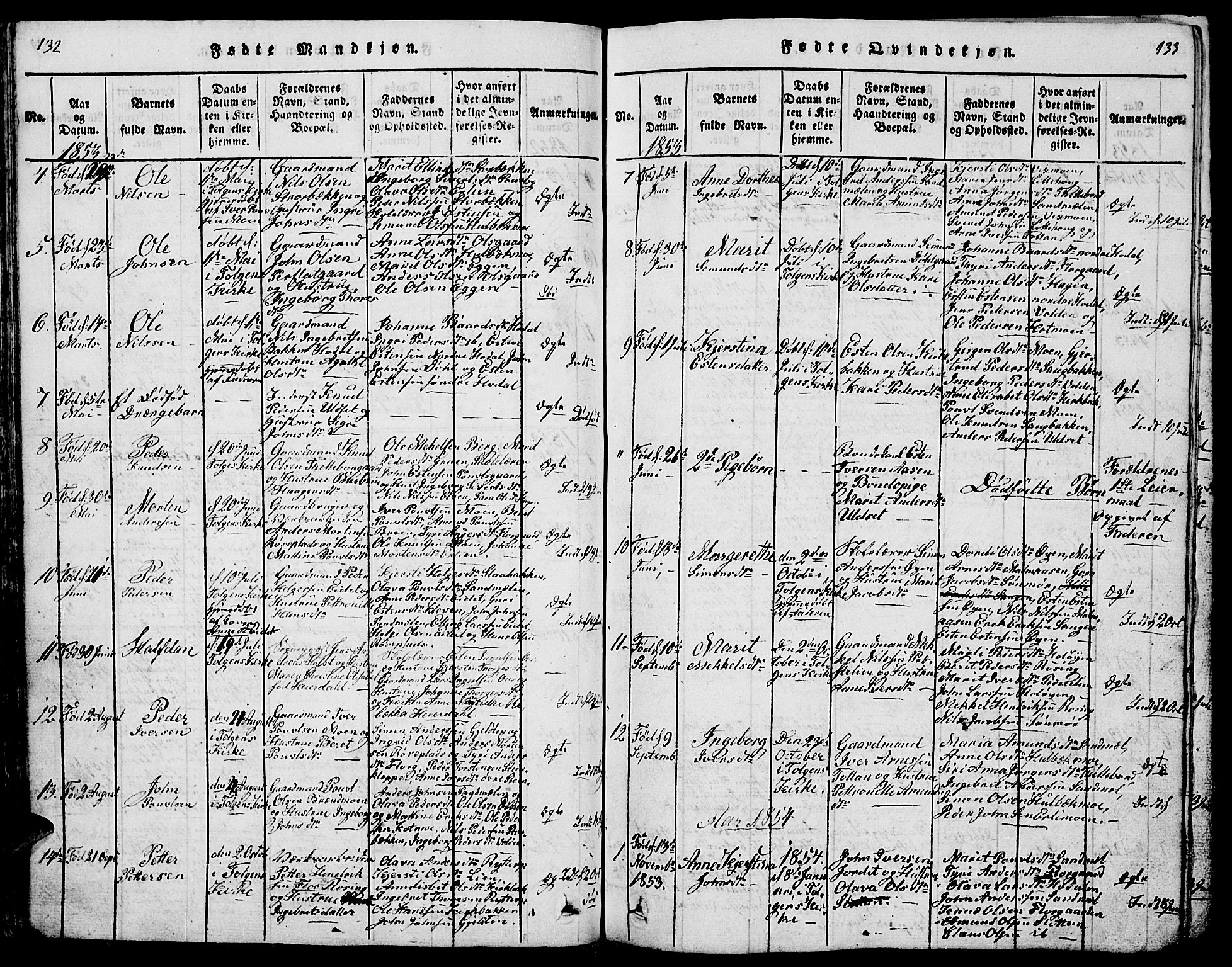 Tolga prestekontor, AV/SAH-PREST-062/L/L0001: Parish register (copy) no. 1, 1814-1877, p. 132-133