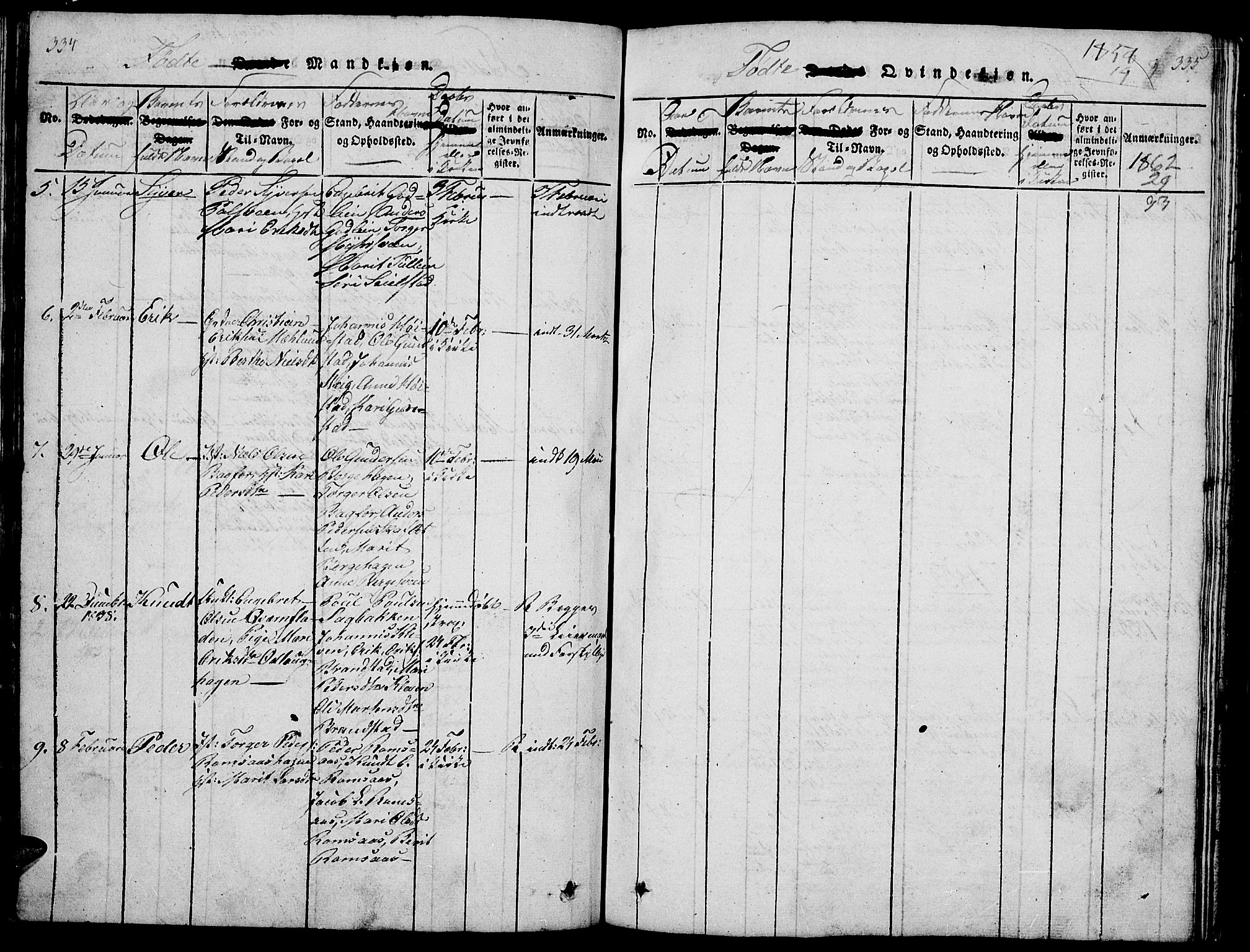 Ringebu prestekontor, SAH/PREST-082/H/Ha/Hab/L0001: Parish register (copy) no. 1, 1821-1839, p. 334-335
