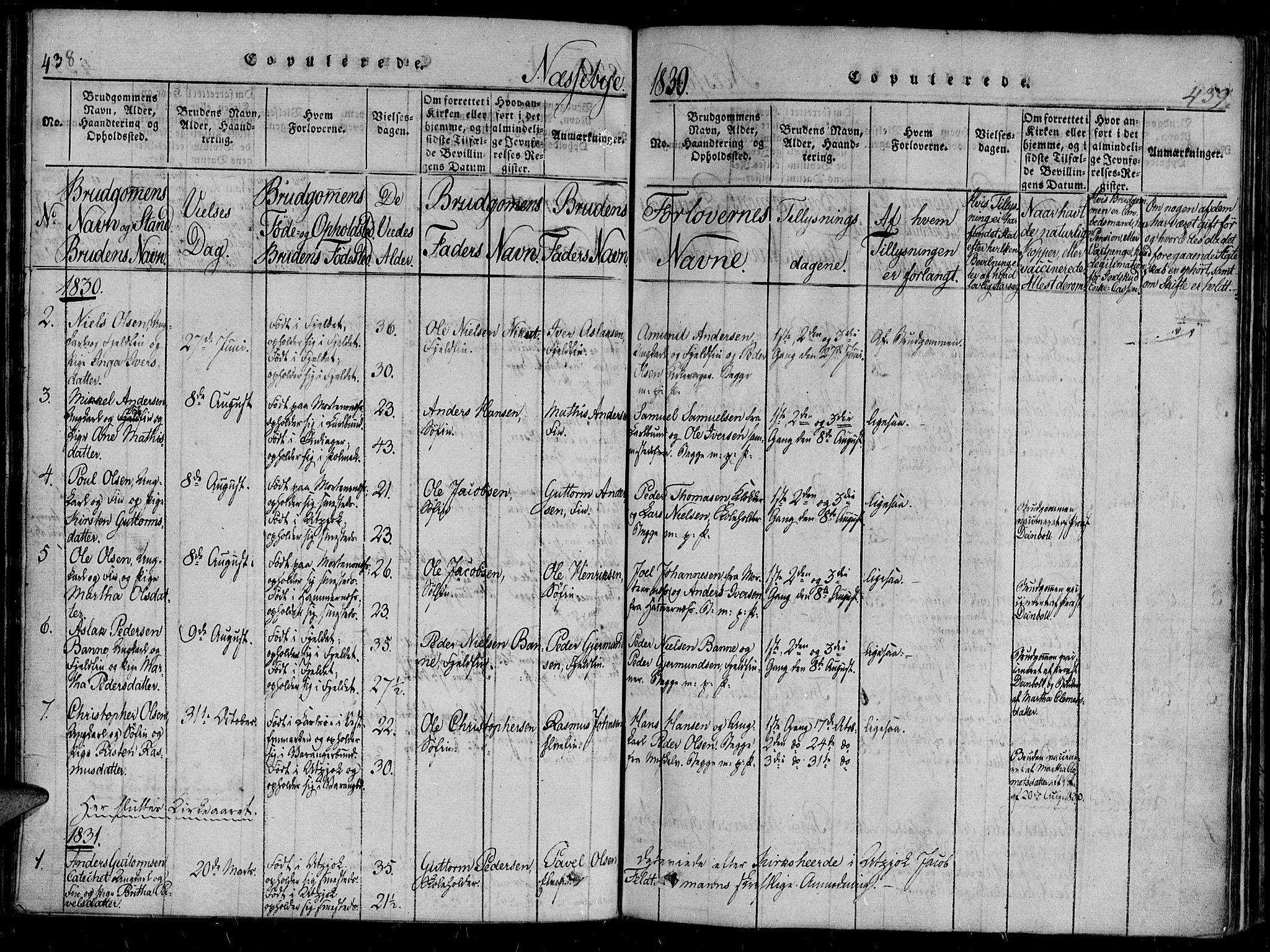 Vadsø sokneprestkontor, SATØ/S-1325/H/Ha/L0003kirke: Parish register (official) no. 3 /2, 1821-1839, p. 438-439
