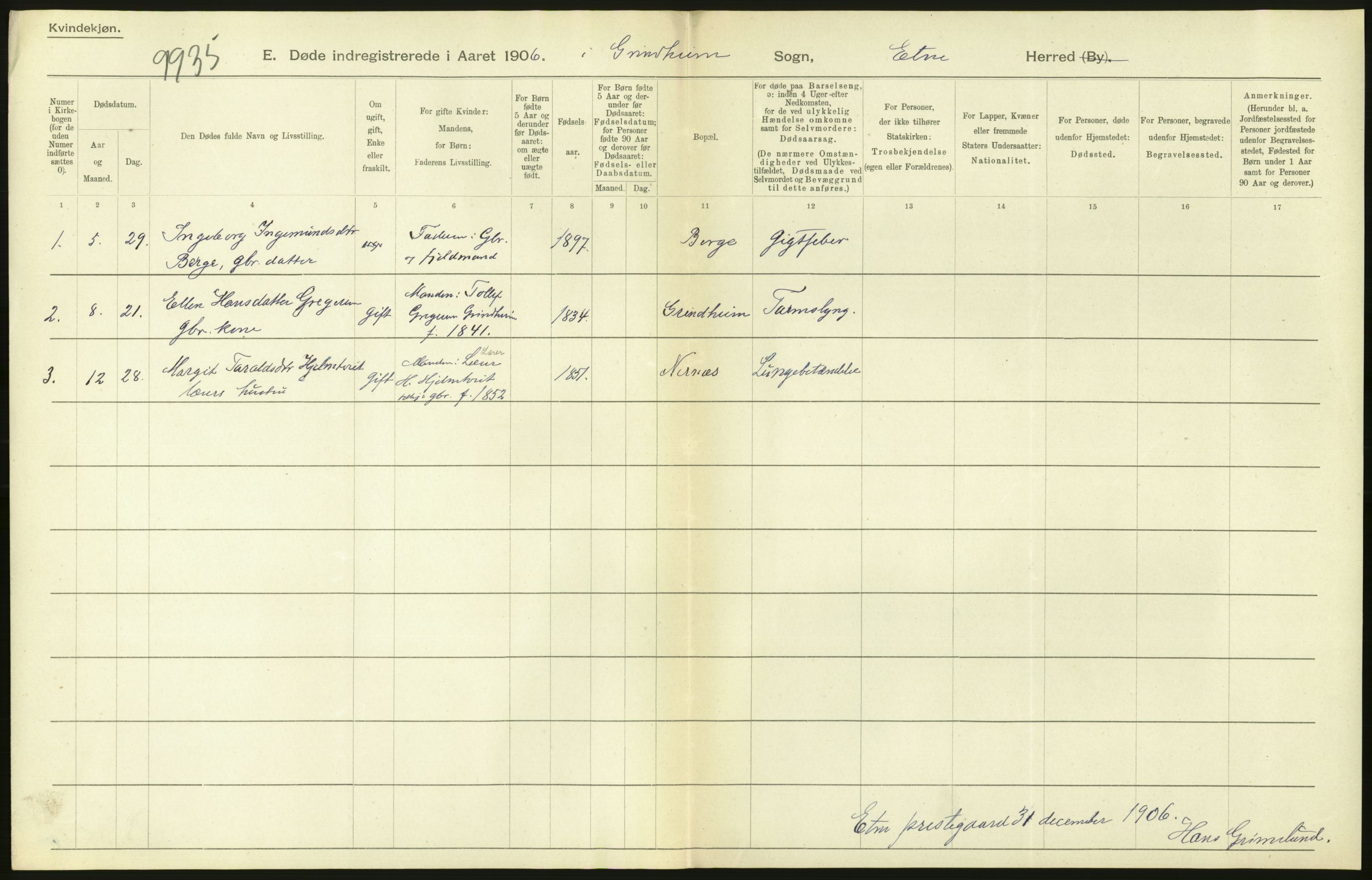Statistisk sentralbyrå, Sosiodemografiske emner, Befolkning, AV/RA-S-2228/D/Df/Dfa/Dfad/L0030: S. Bergenhus amt: Døde. Bygder., 1906, p. 102