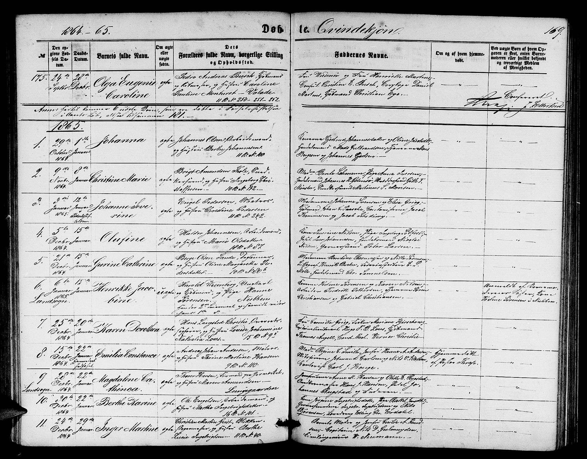 Domkirken sokneprestembete, SAB/A-74801/H/Hab/L0012: Parish register (copy) no. B 5, 1862-1869, p. 169