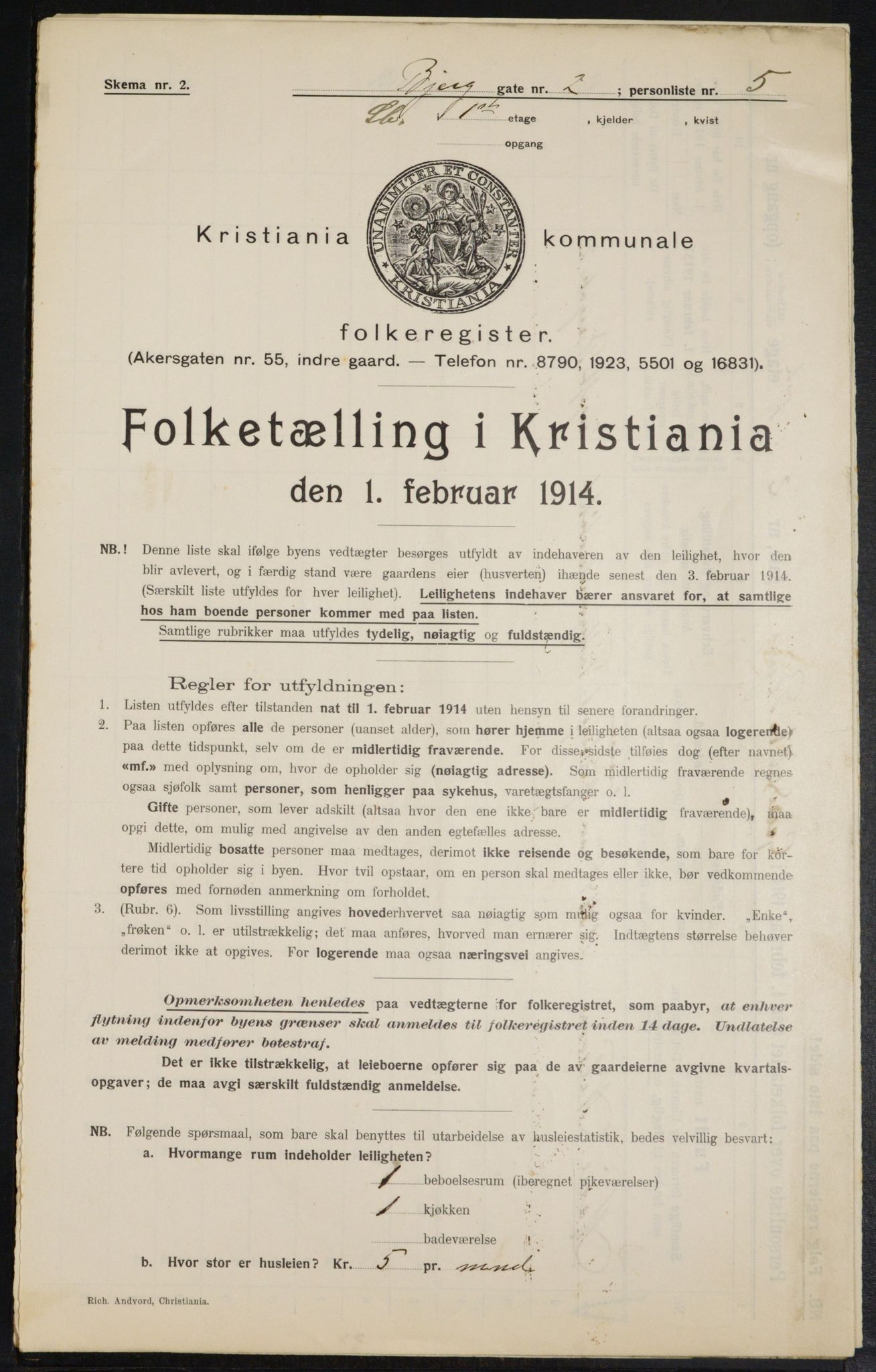 OBA, Municipal Census 1914 for Kristiania, 1914, p. 5456