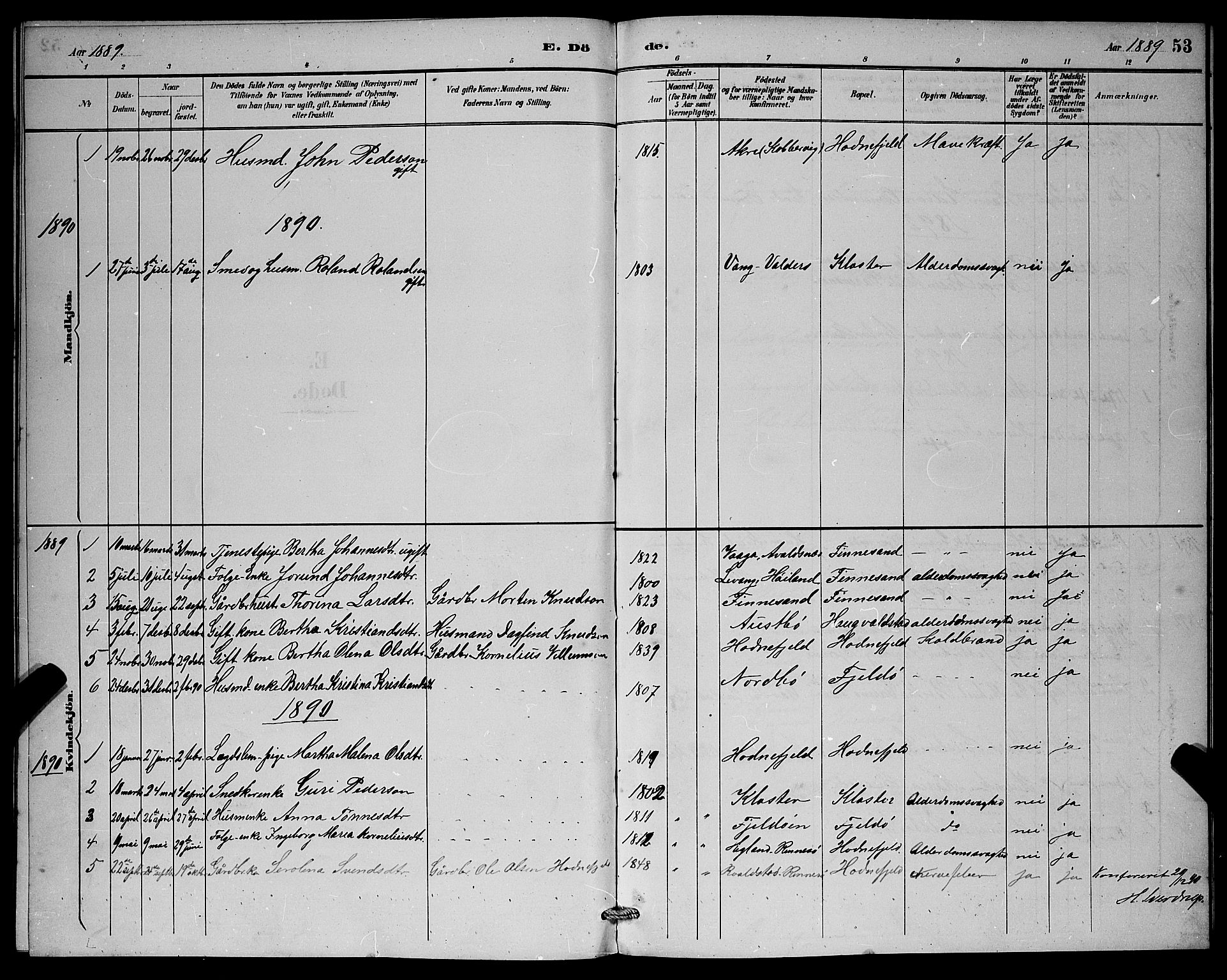 Rennesøy sokneprestkontor, SAST/A -101827/H/Ha/Hab/L0008: Parish register (copy) no. B 8, 1889-1899, p. 53