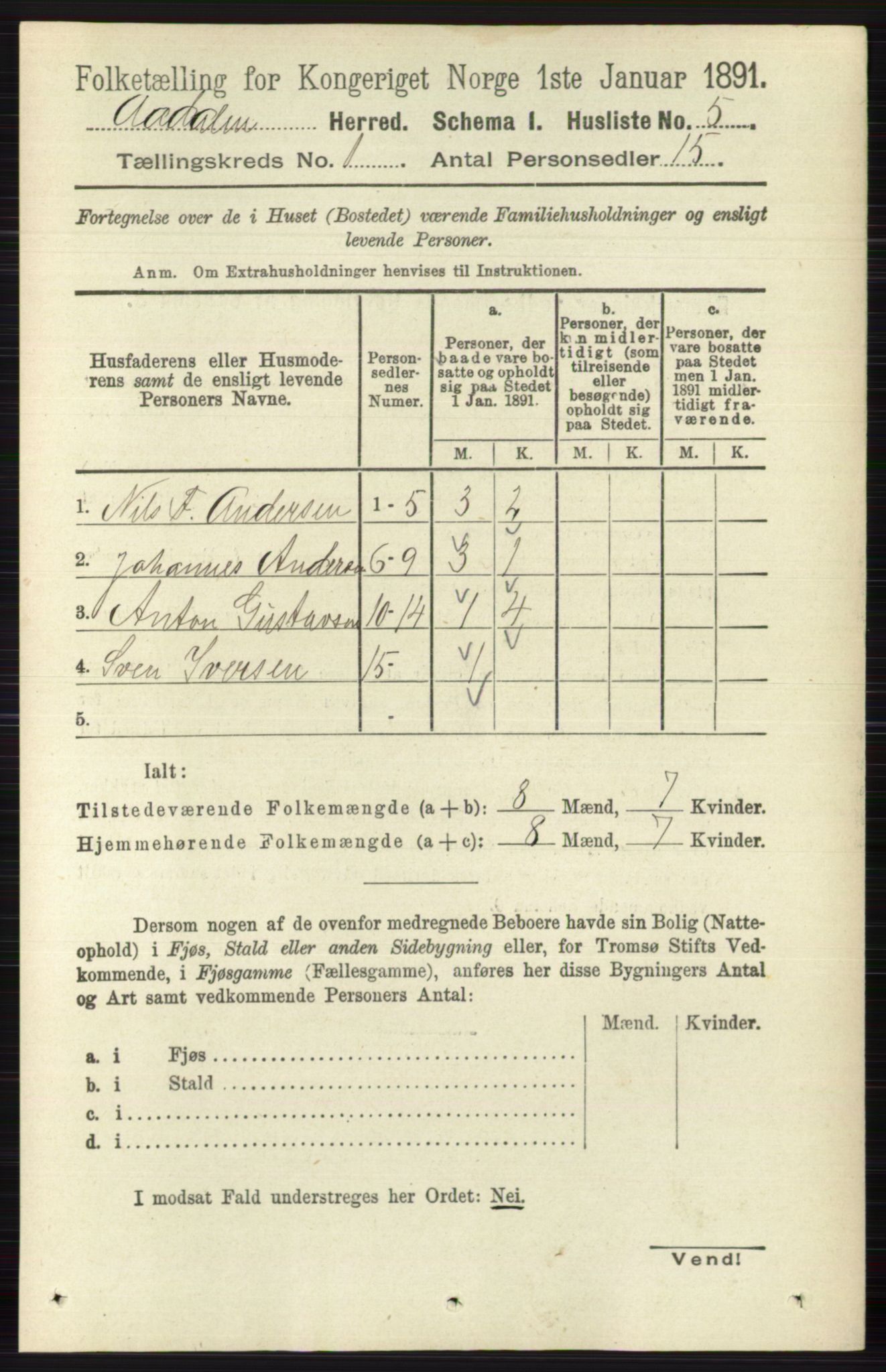 RA, 1891 census for 0614 Ådal, 1891, p. 29