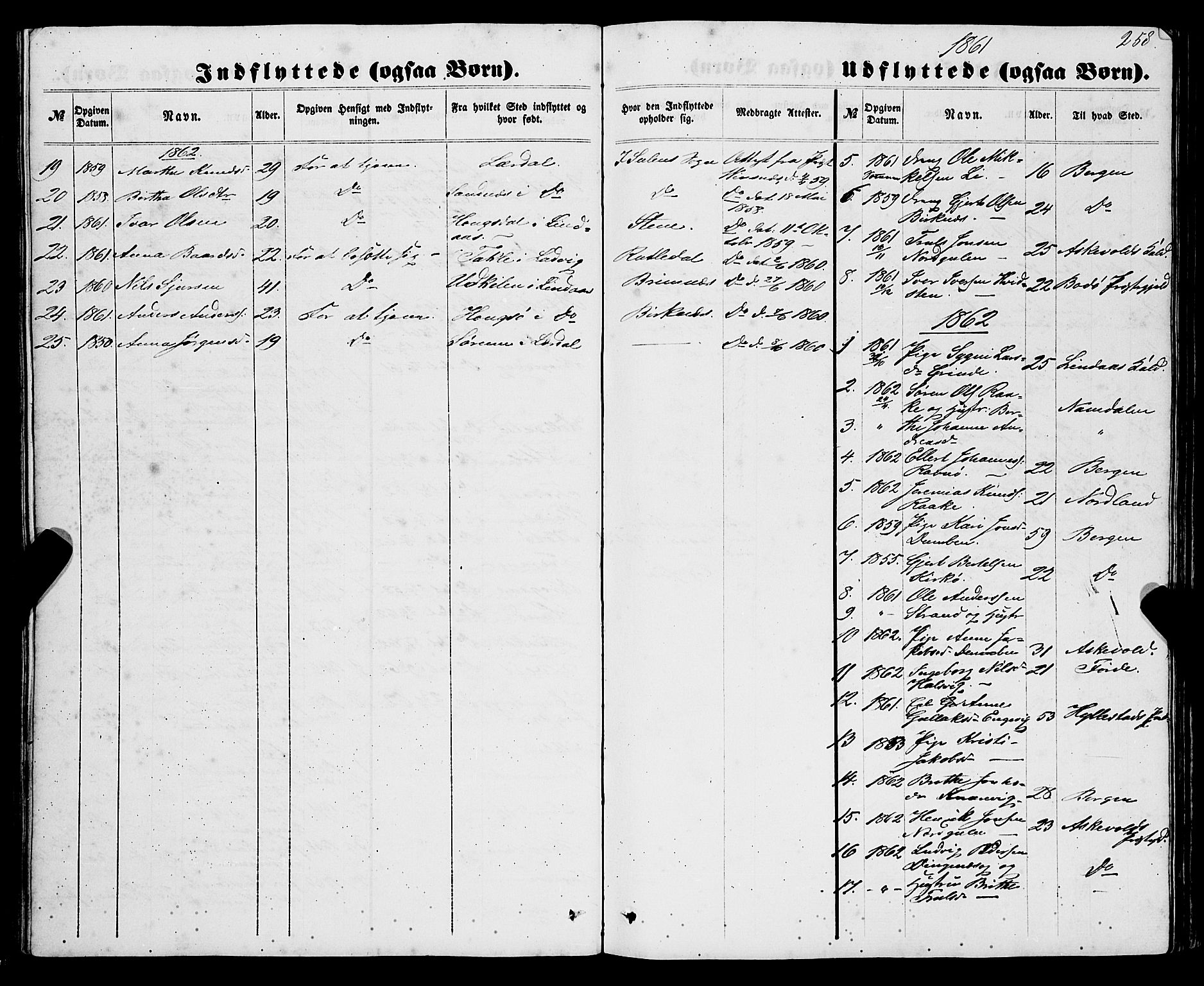 Gulen sokneprestembete, AV/SAB-A-80201/H/Haa/Haaa/L0022: Parish register (official) no. A 22, 1859-1869, p. 258
