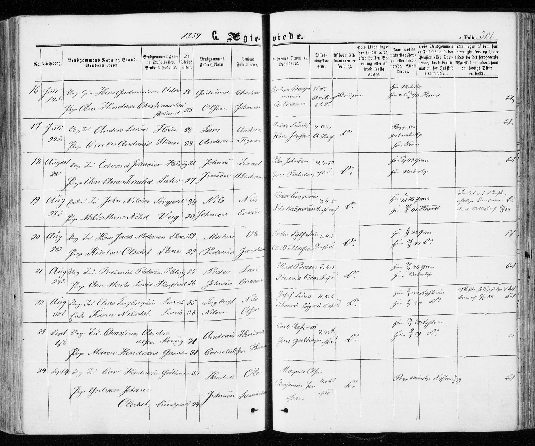 Ministerialprotokoller, klokkerbøker og fødselsregistre - Sør-Trøndelag, AV/SAT-A-1456/657/L0705: Parish register (official) no. 657A06, 1858-1867, p. 301