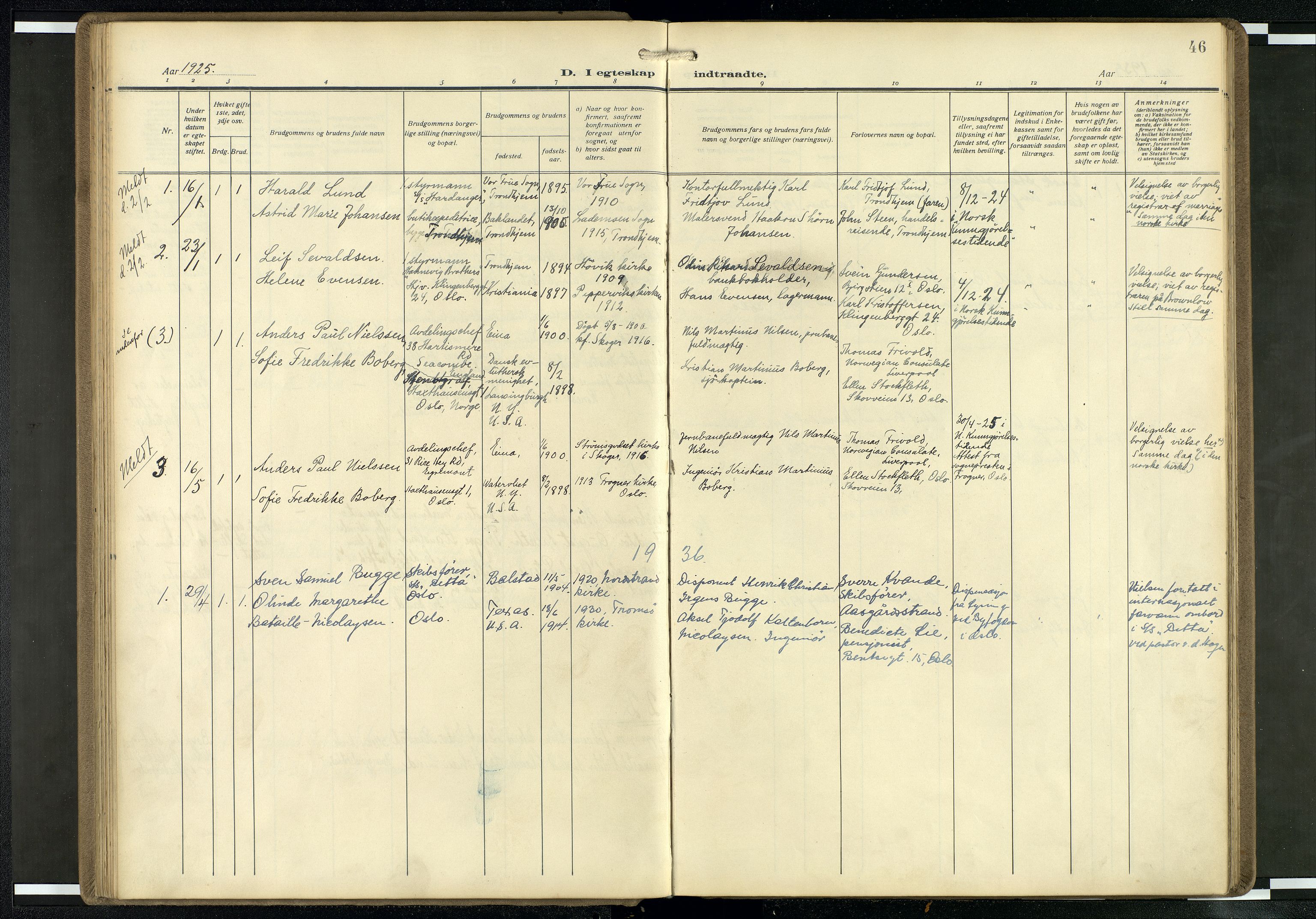 Den norske sjømannsmisjon i utlandet/Mersey-havnene (Liverpool), AV/SAB-SAB/PA-0104/H/Ha/L0001: Parish register (official) no. A 1, 1919-1954, p. 45b-46a