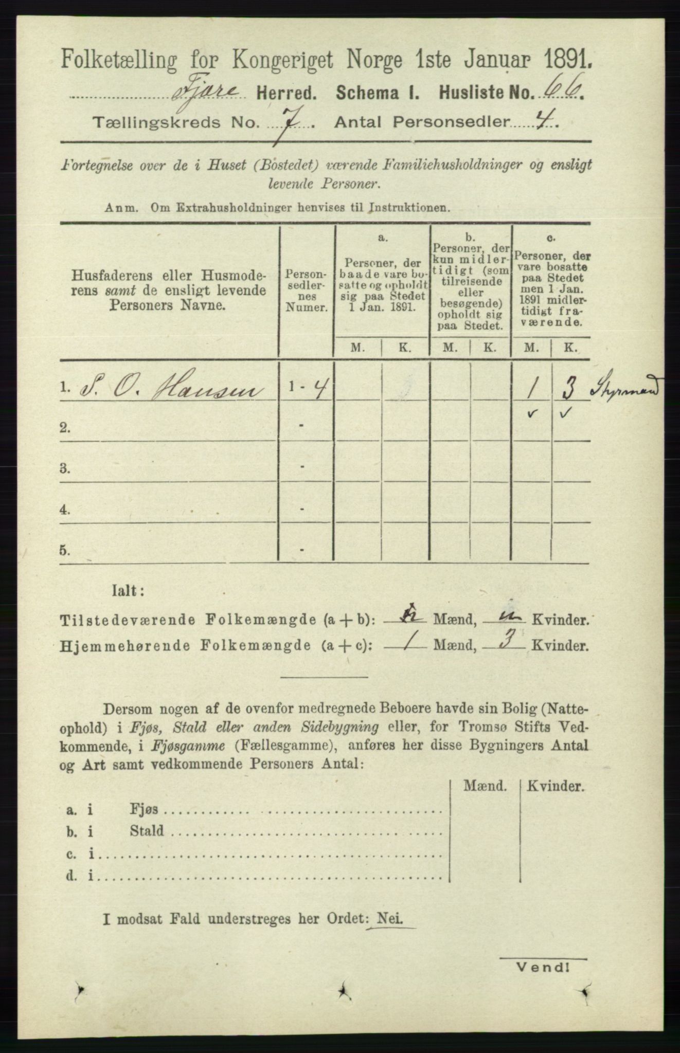 RA, 1891 census for 0923 Fjære, 1891, p. 3189